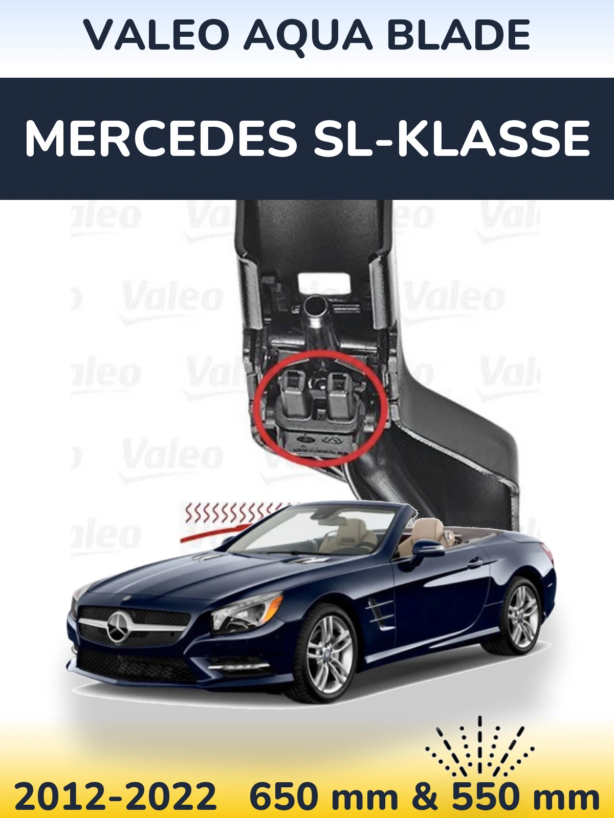 Front wiper blade set Valeo Aqua Blade 650 & 550 mm for Mercedes SL-Klasse 2012-2022