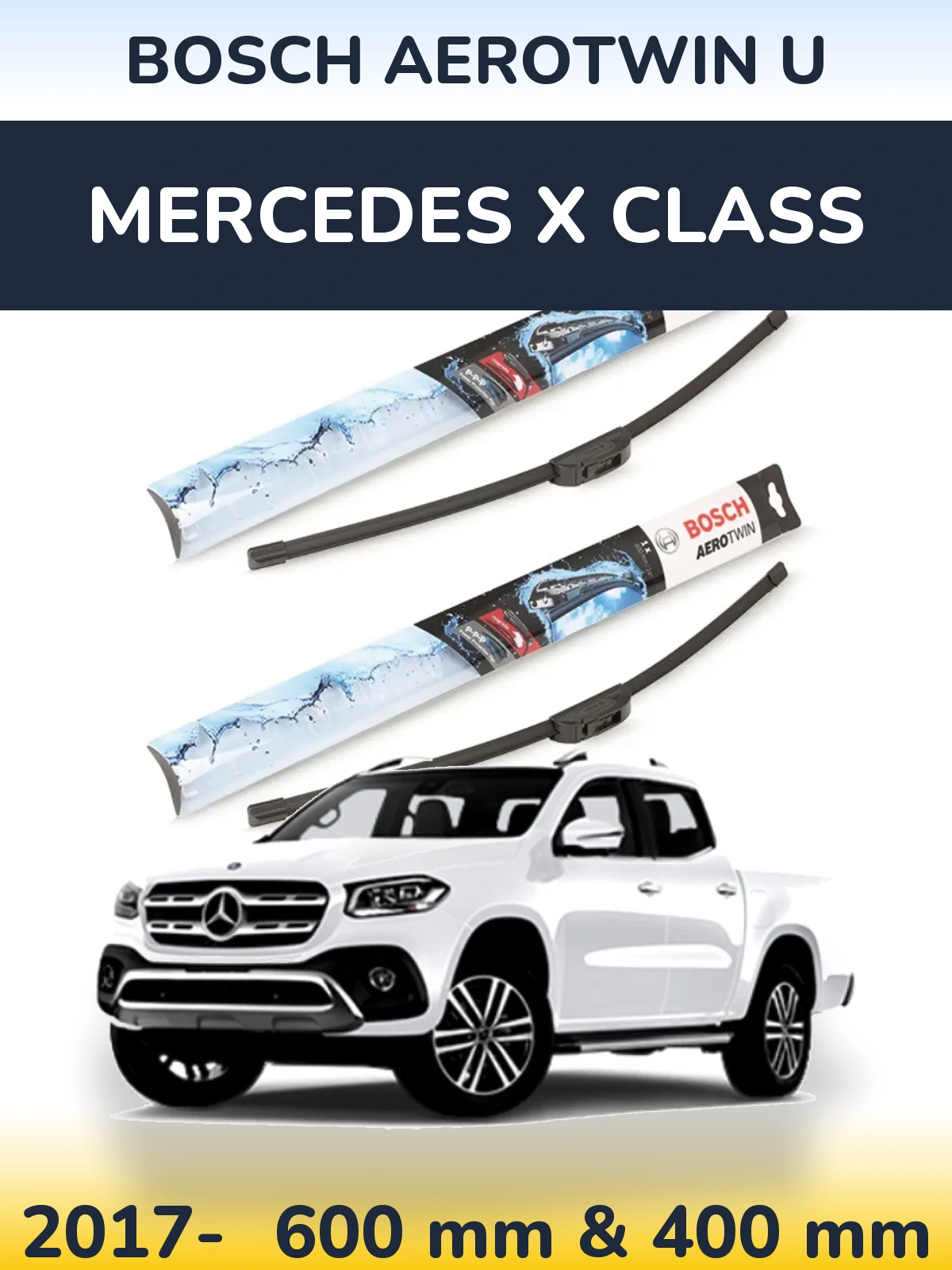 Комплект передних дворников BOSCH AeroTwin U 600 & 400 мм для Mercedes X Class 2017-2026