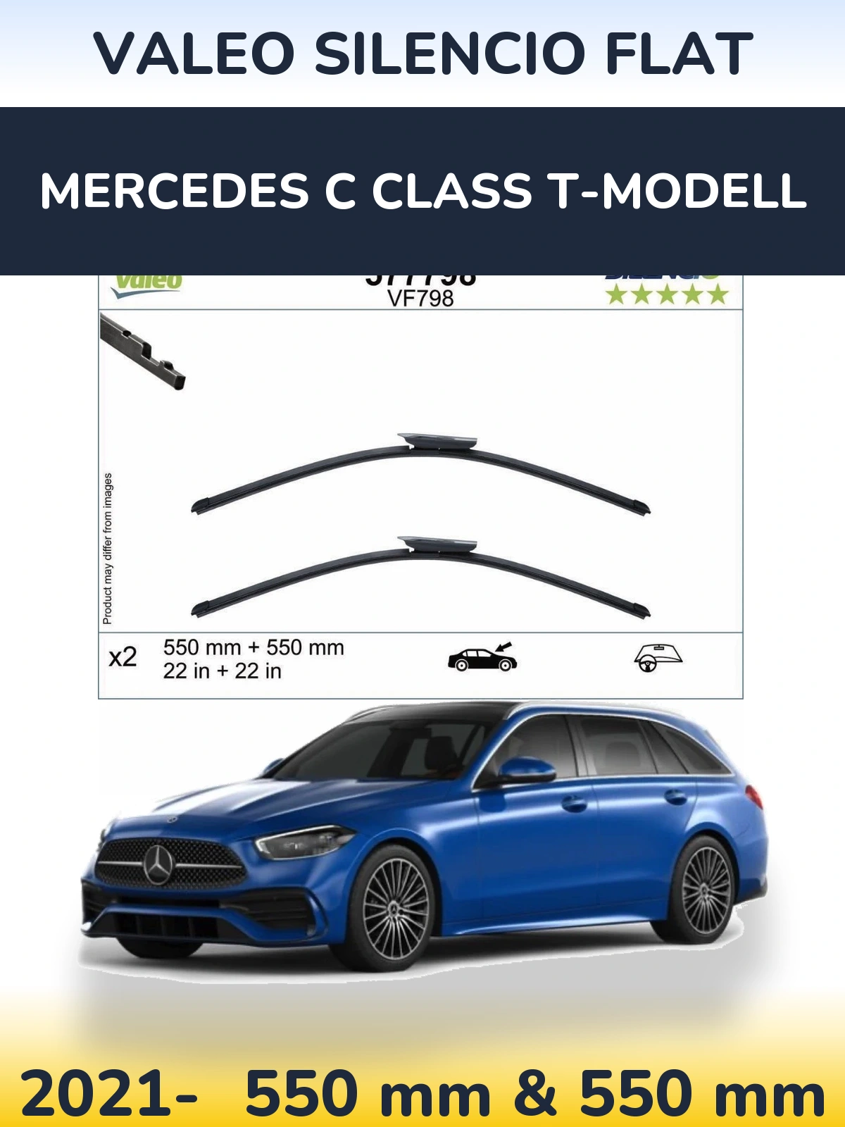 Комплект передніх щіток Valeo Silencio Flat 550 & 550 мм для Mercedes C Class T-Модельl 2021-2026