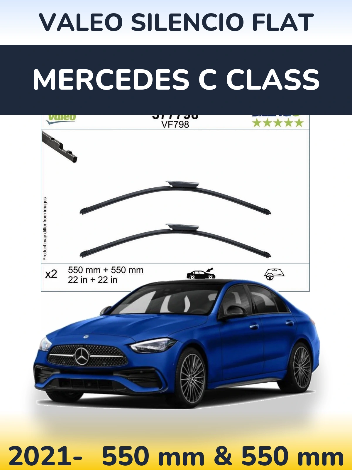 Front wiper blade set Valeo Silencio Flat 550 & 550 мм for Mercedes C Class 2021-2026