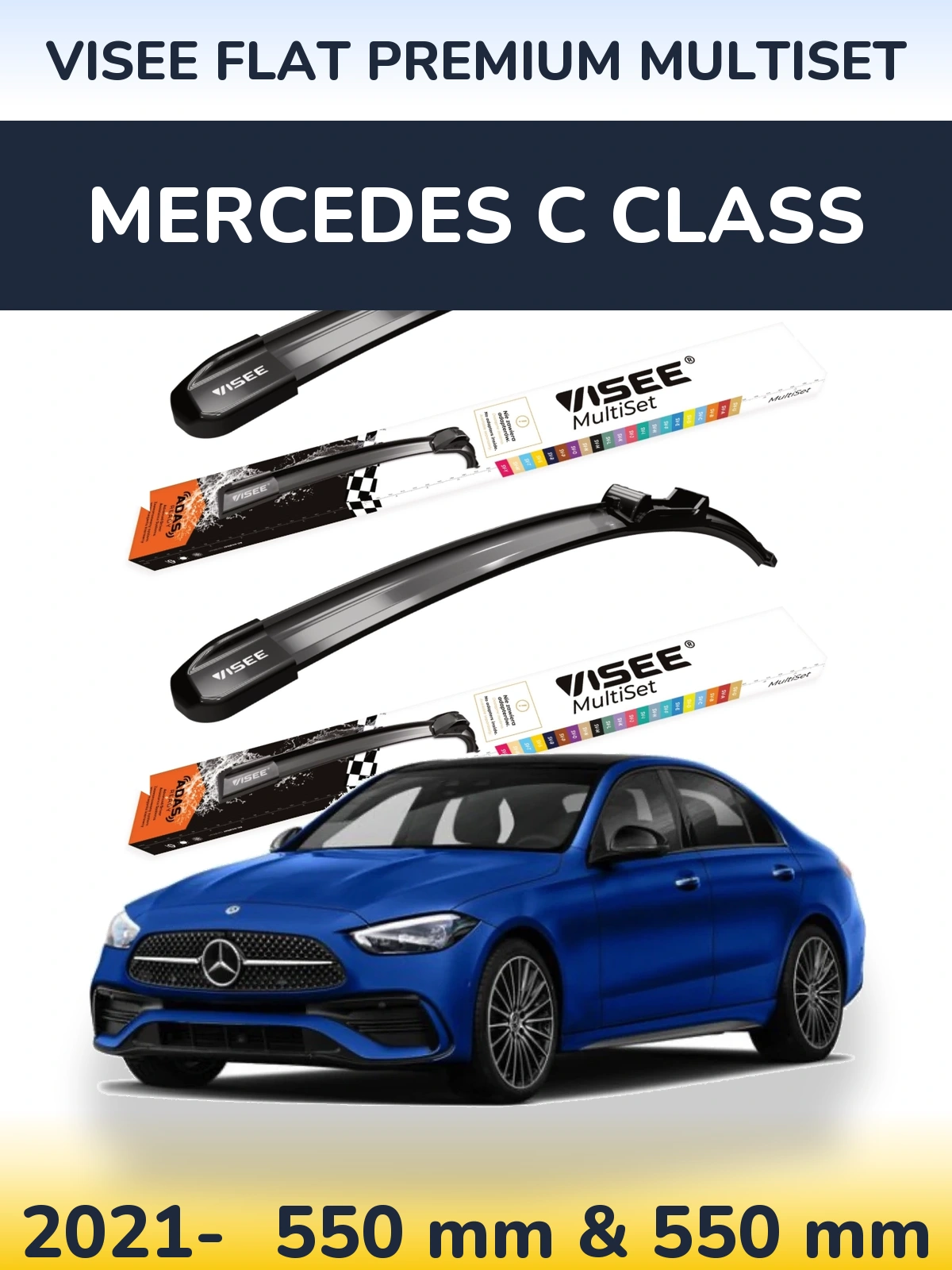 Komplet przednich wycieraczek VISEE FLAT PREMIUM MultiSet 550 & 550 mm do Mercedes Klasa C 2021-2026