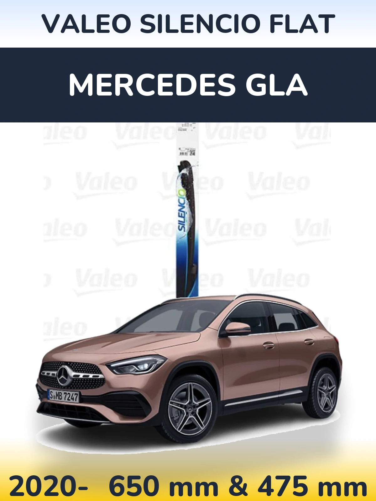 Front wiper blade set Valeo Silencio Flat 650 & 475 мм for Mercedes GLA 2020-2026