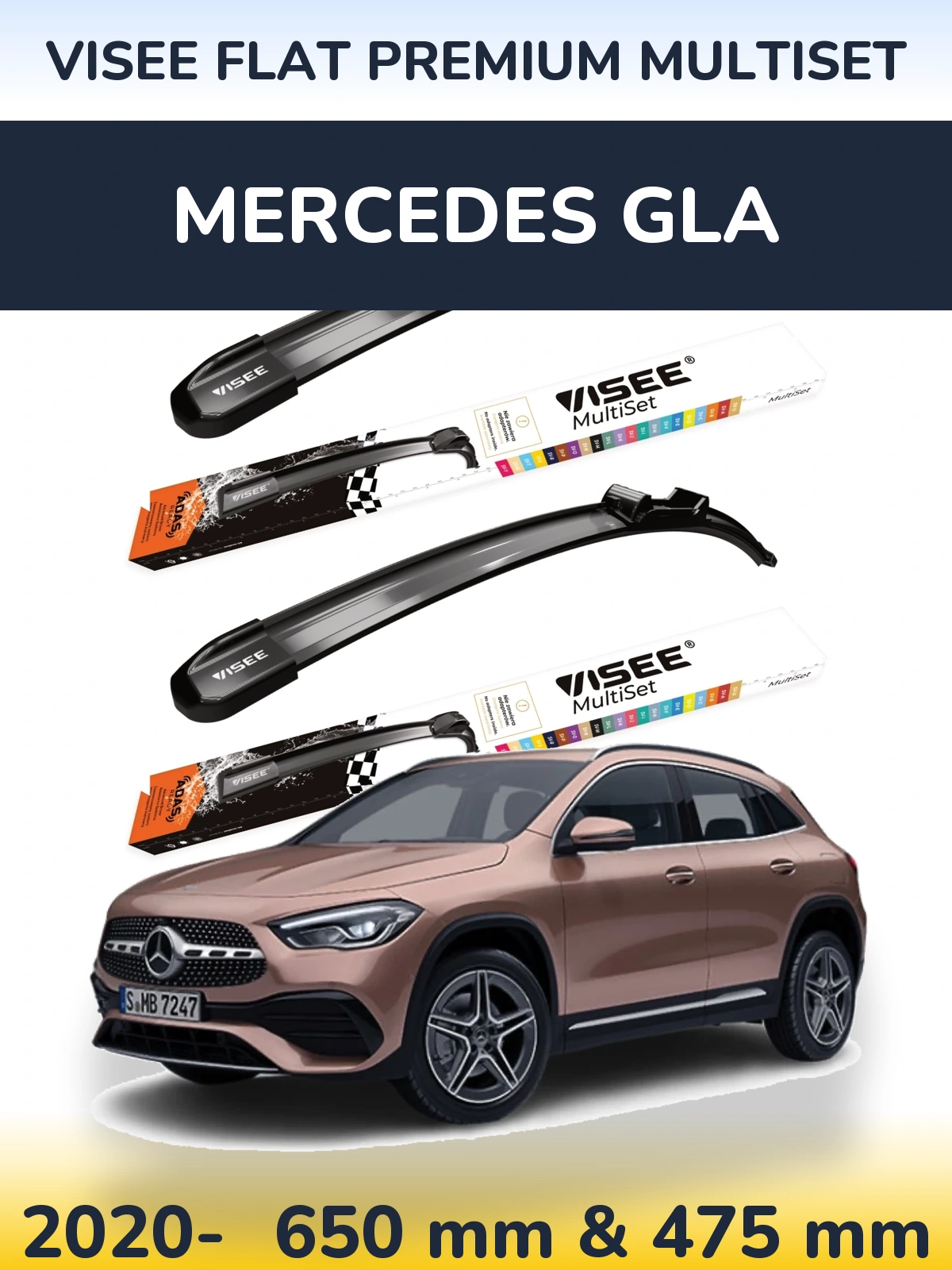 Front wiper blade set VISEE FLAT PREMIUM MultiSet 650 & 475 мм for Mercedes GLA 2020-2026