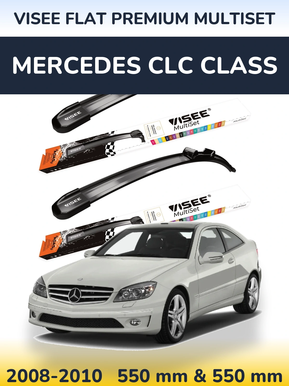 Front wiper blade set VISEE FLAT PREMIUM MultiSet 550 & 550 мм for Mercedes CLC Class 2008-2010