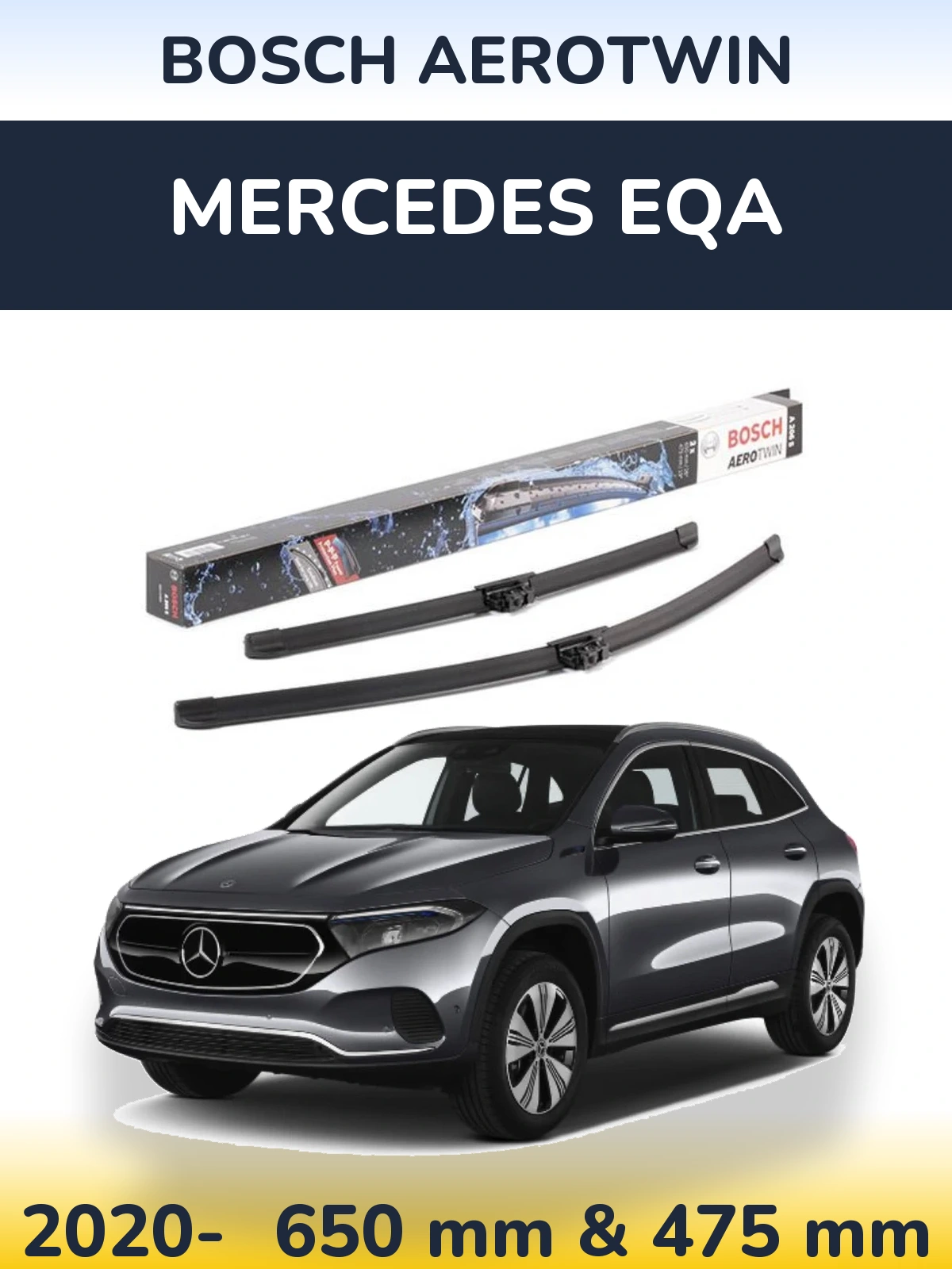 Front wiper blade set BOSCH AeroTwin 650 & 475 mm for Mercedes EQA 2020-2026