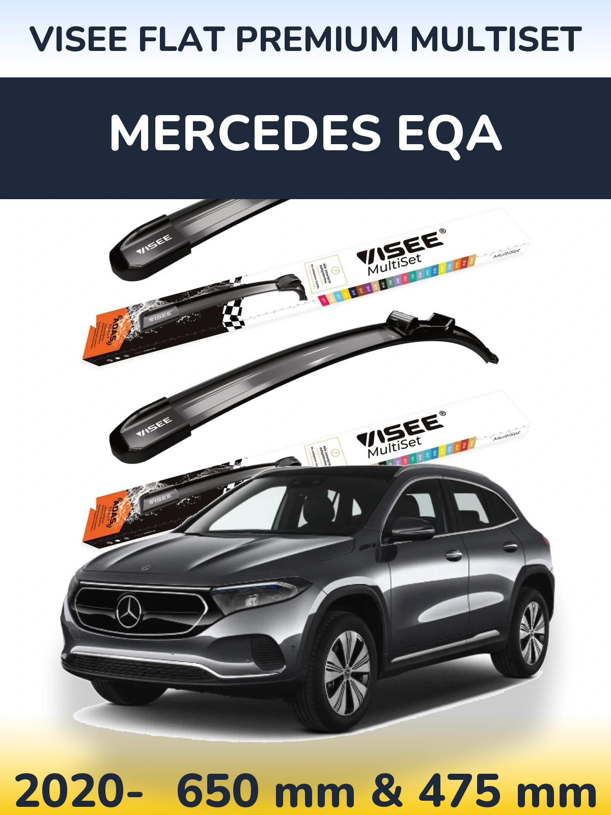 Front wiper blade set VISEE FLAT PREMIUM MultiSet 650 & 475 mm for Mercedes EQA 2020-2026