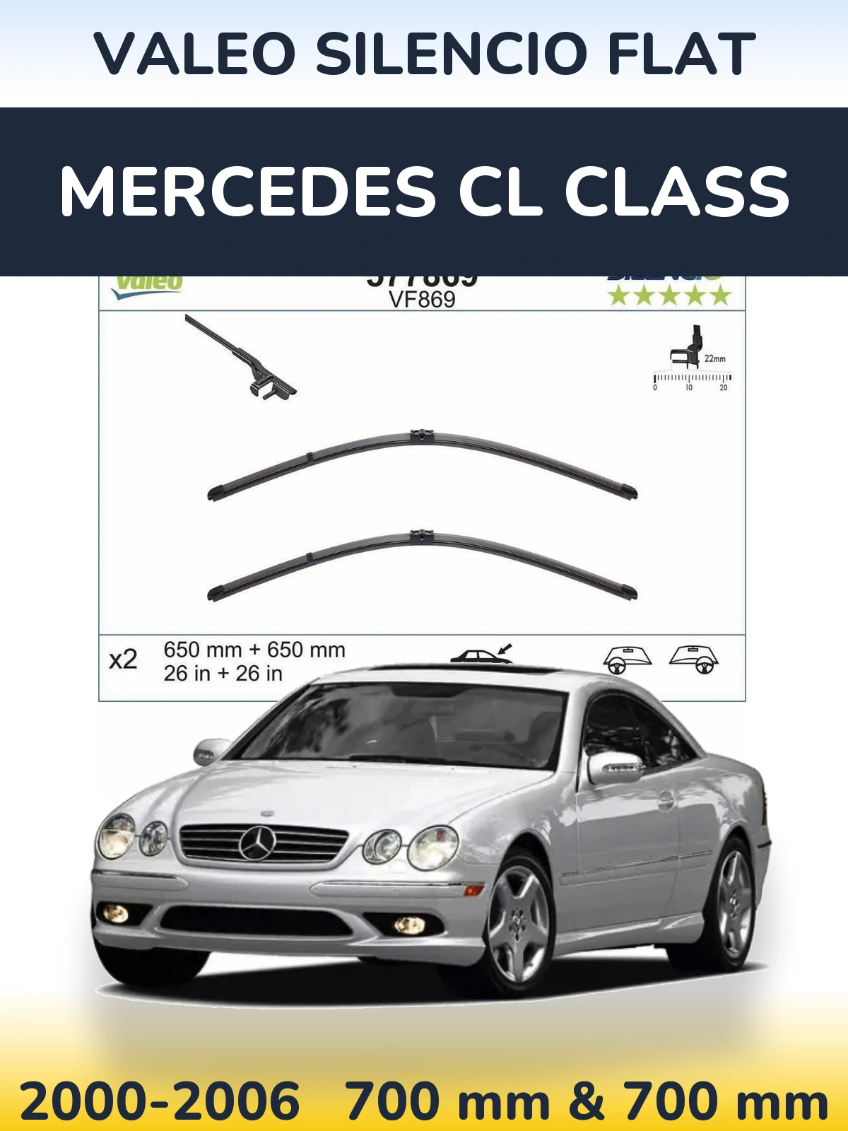 Front wiper blade set Valeo Silencio Flat 680 & 680 мм for Mercedes CL Class 2000-2006