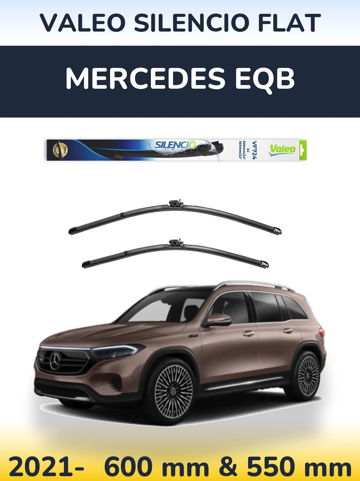 Front wiper blade set Valeo Silencio Flat 600 & 550 мм for Mercedes EQB 2021-2026