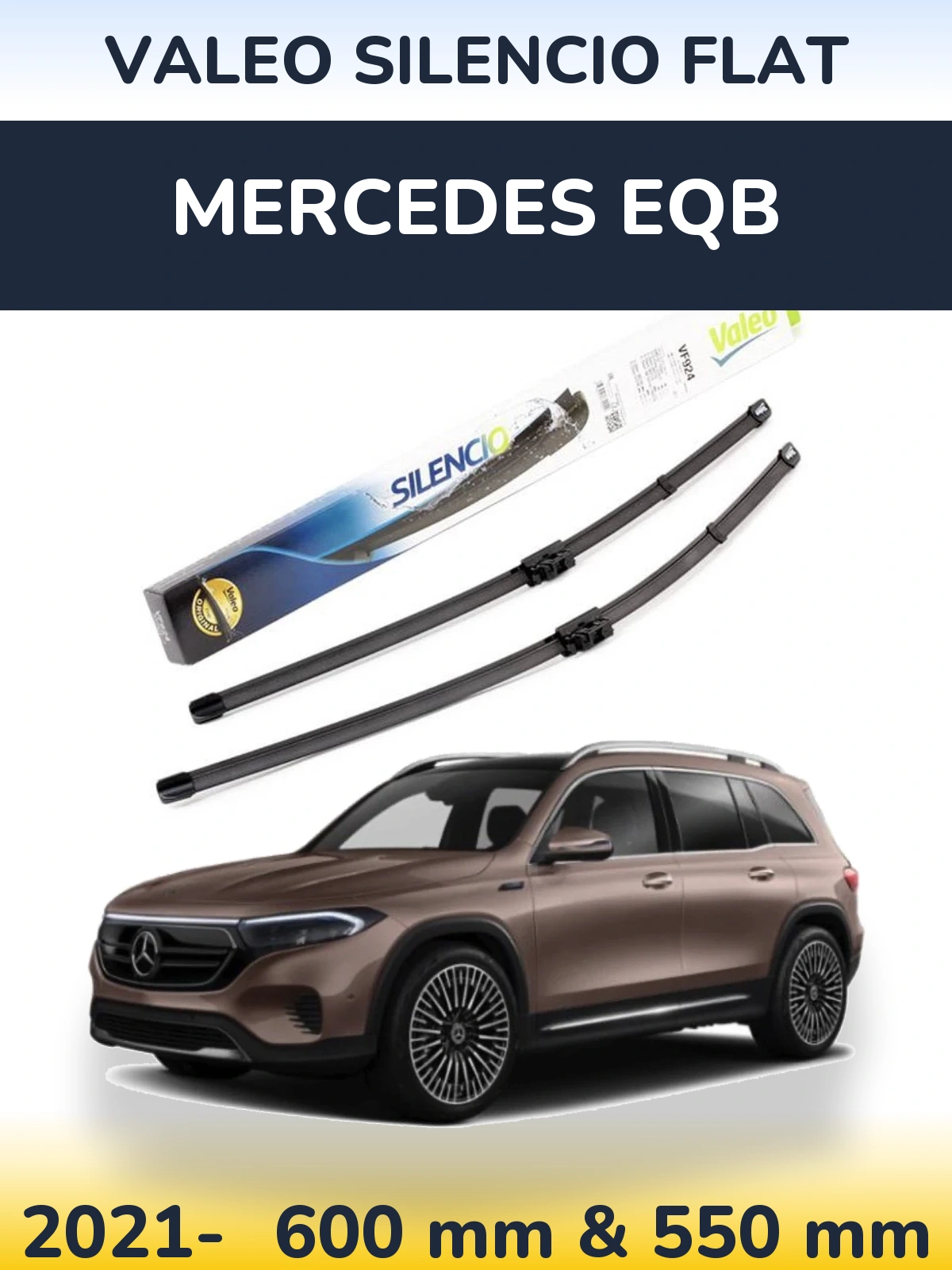 Front wiper blade set Valeo Silencio Flat 600 & 550 мм for Mercedes EQB 2021-2026