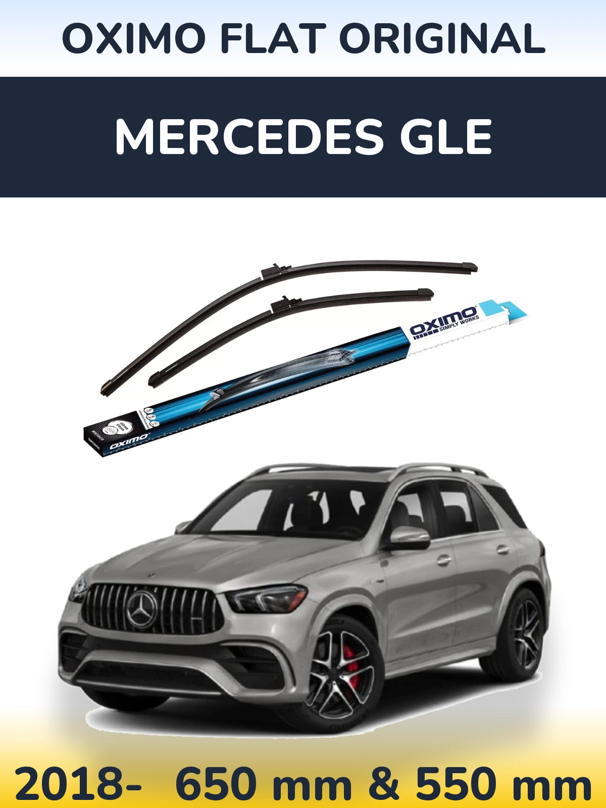 Front wiper blade set Oximo Flat Original 650 & 550 мм for Mercedes GLE 2018-2026