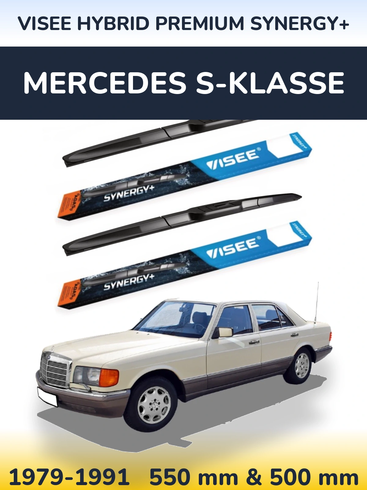 Комплект передніх щіток VISEE HYBRID PREMIUM SYNERGY+ 550 & 500 мм для Mercedes S-Klasse 1979-1991