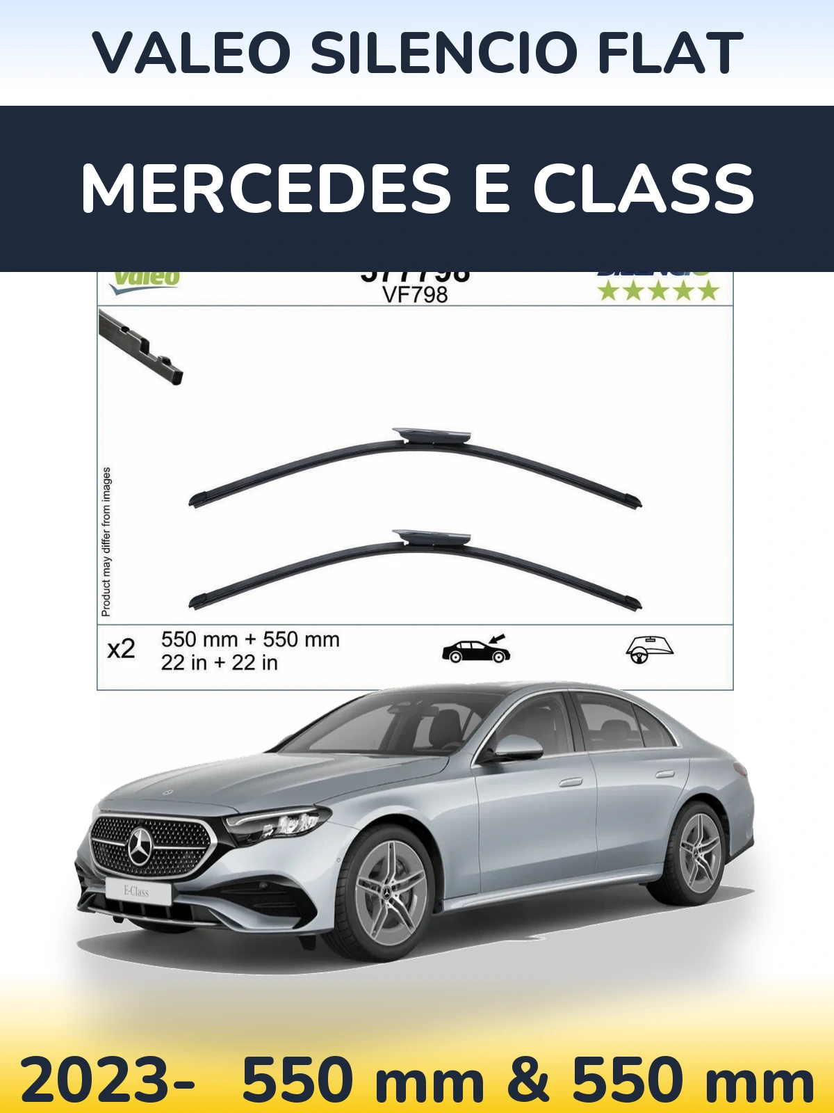Front wiper blade set Valeo Silencio Flat 550 & 550 мм for Mercedes E Class 2023-2026