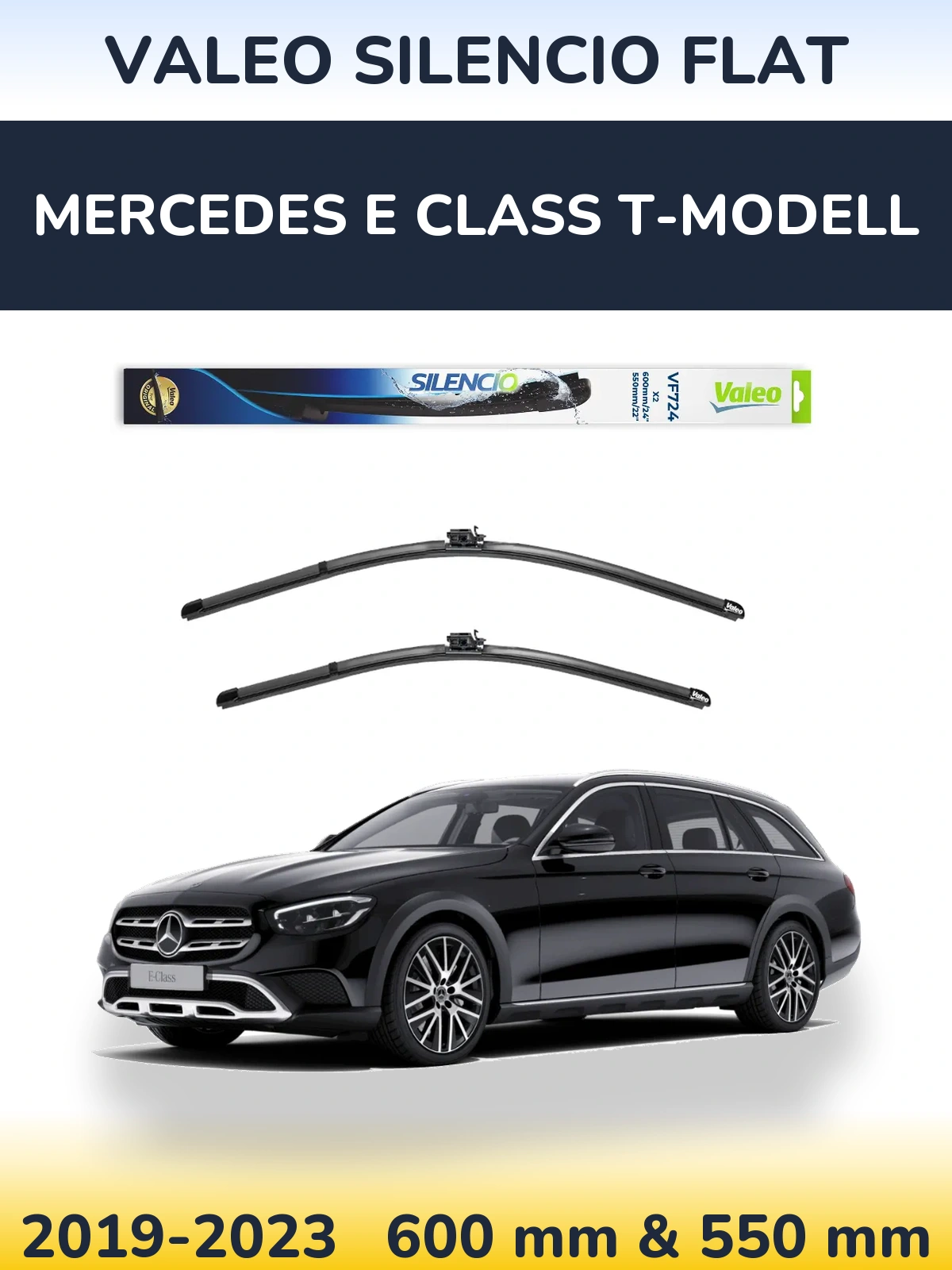 Комплект передніх щіток Valeo Silencio Flat 600 & 550 мм для Mercedes E Class T-Модельl 2019-2023
