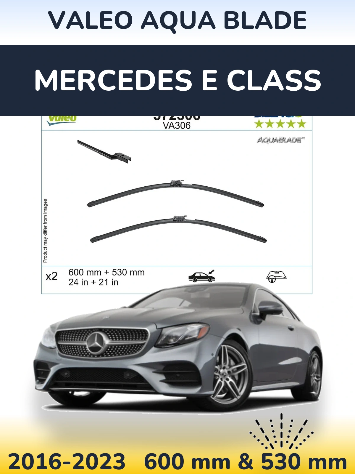 Комплект передних дворников Valeo Aqua Blade 600 & 530 мм для Mercedes E Class 2016-2023