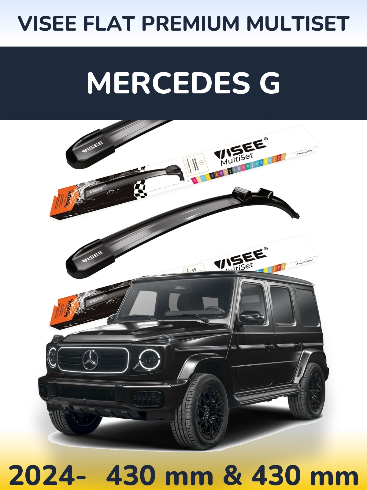 Komplet przednich wycieraczek VISEE FLAT PREMIUM MultiSet 430 & 430 mm do Mercedes G 2024-2026