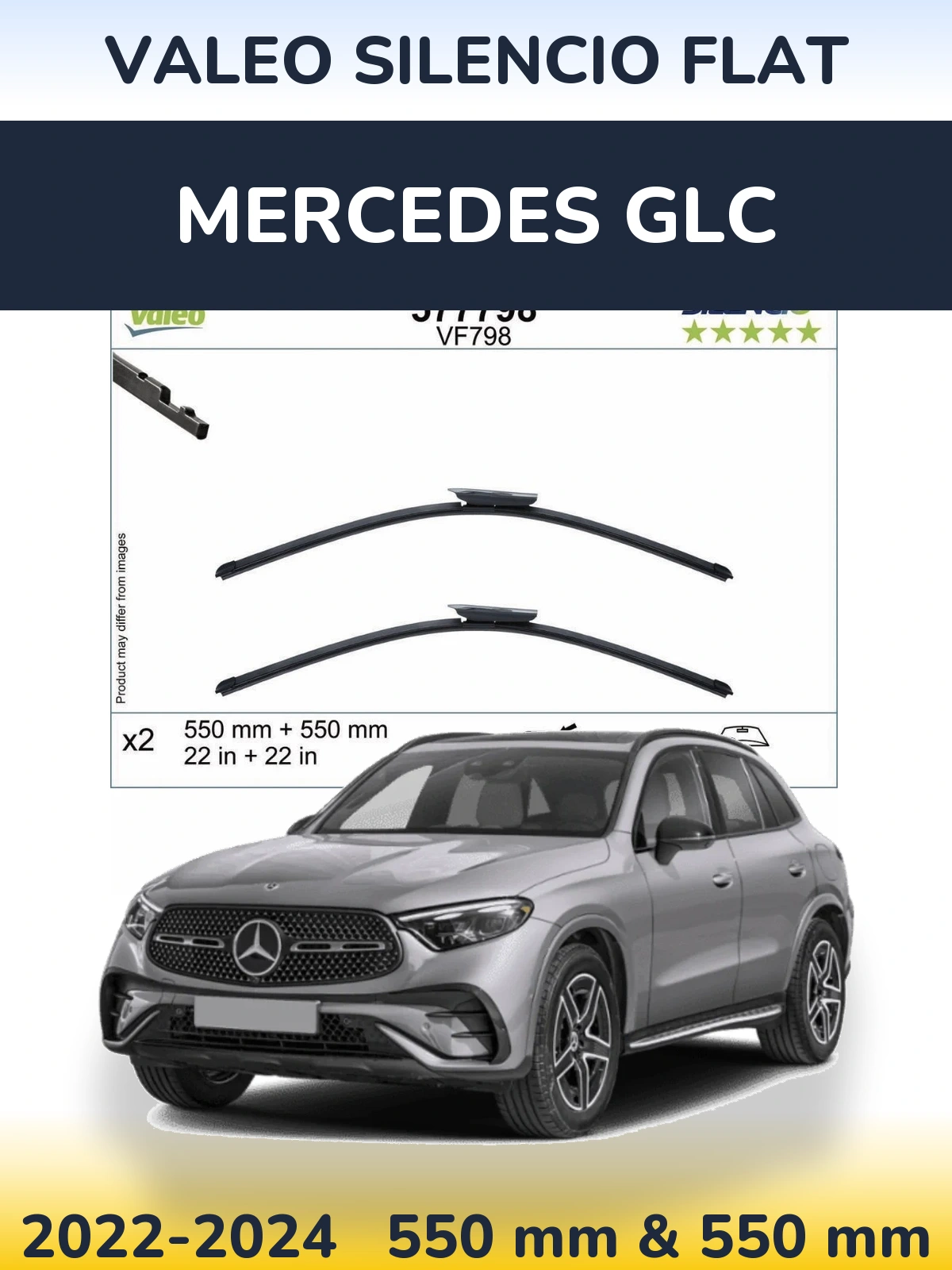 Front wiper blade set Valeo Silencio Flat 550 & 550 мм for Mercedes GLC 2022-2024