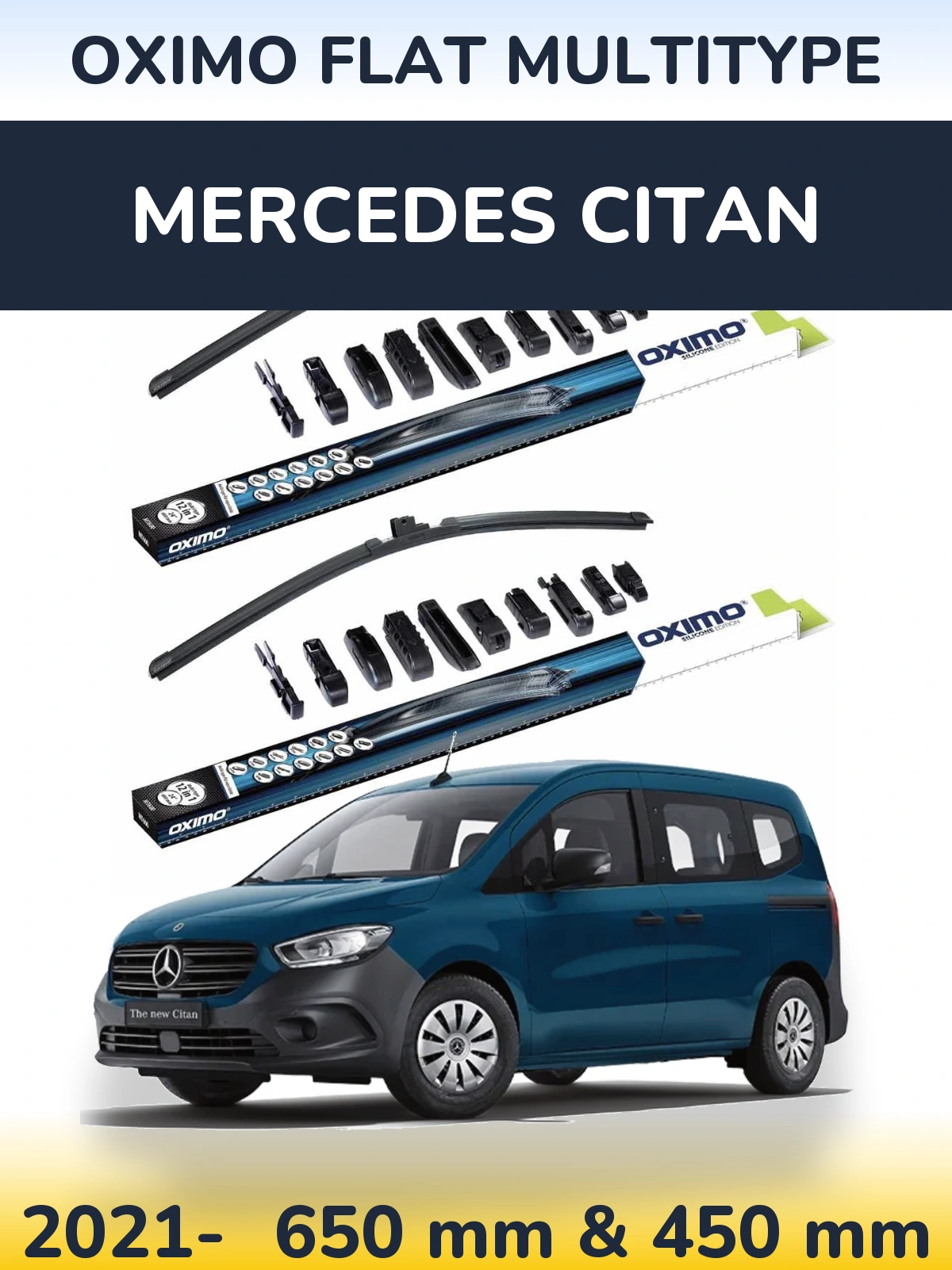 Комплект передніх щіток Oximo Flat MultiТипe 650 & 450 мм для Mercedes Citan 2021-2026