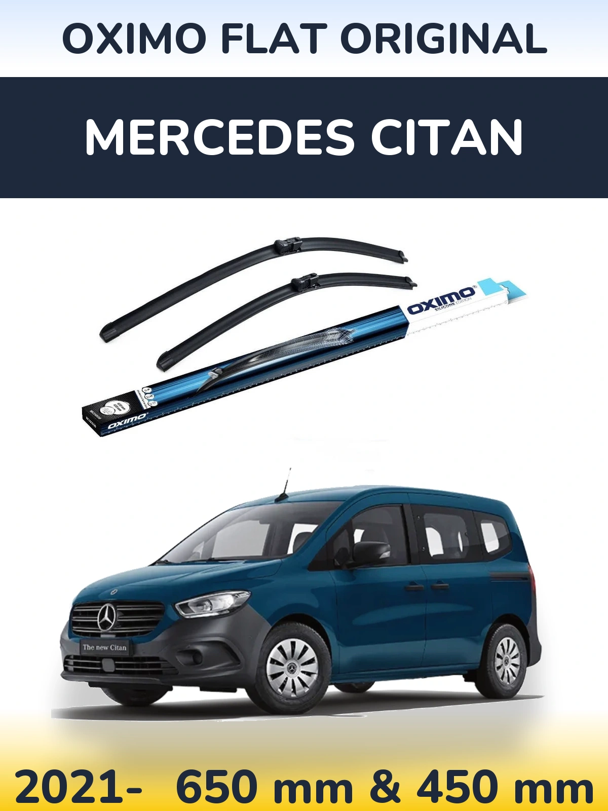 Front wiper blade set Oximo Flat Original 650 & 450 мм for Mercedes Citan 2021-2026