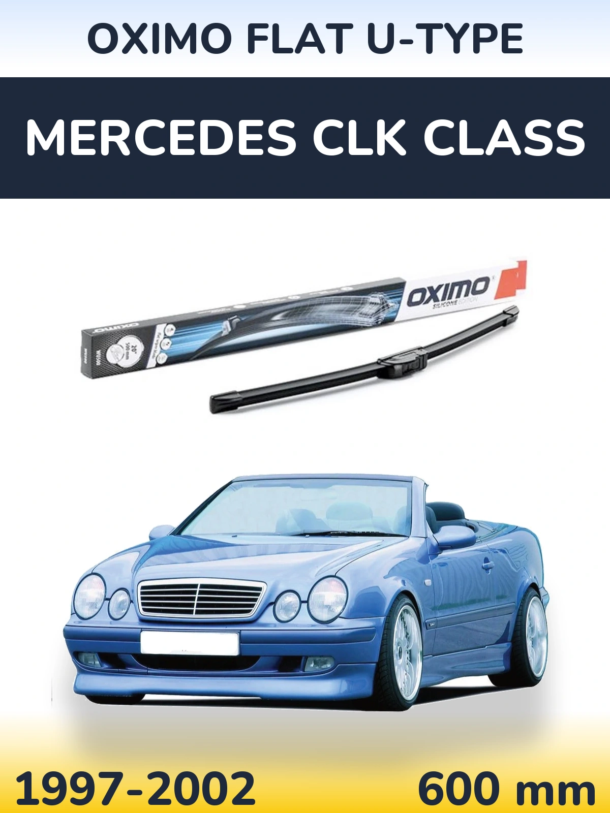 Передний дворник Oximo Flat U-type 600 мм для Mercedes CLK Class 1997-2002