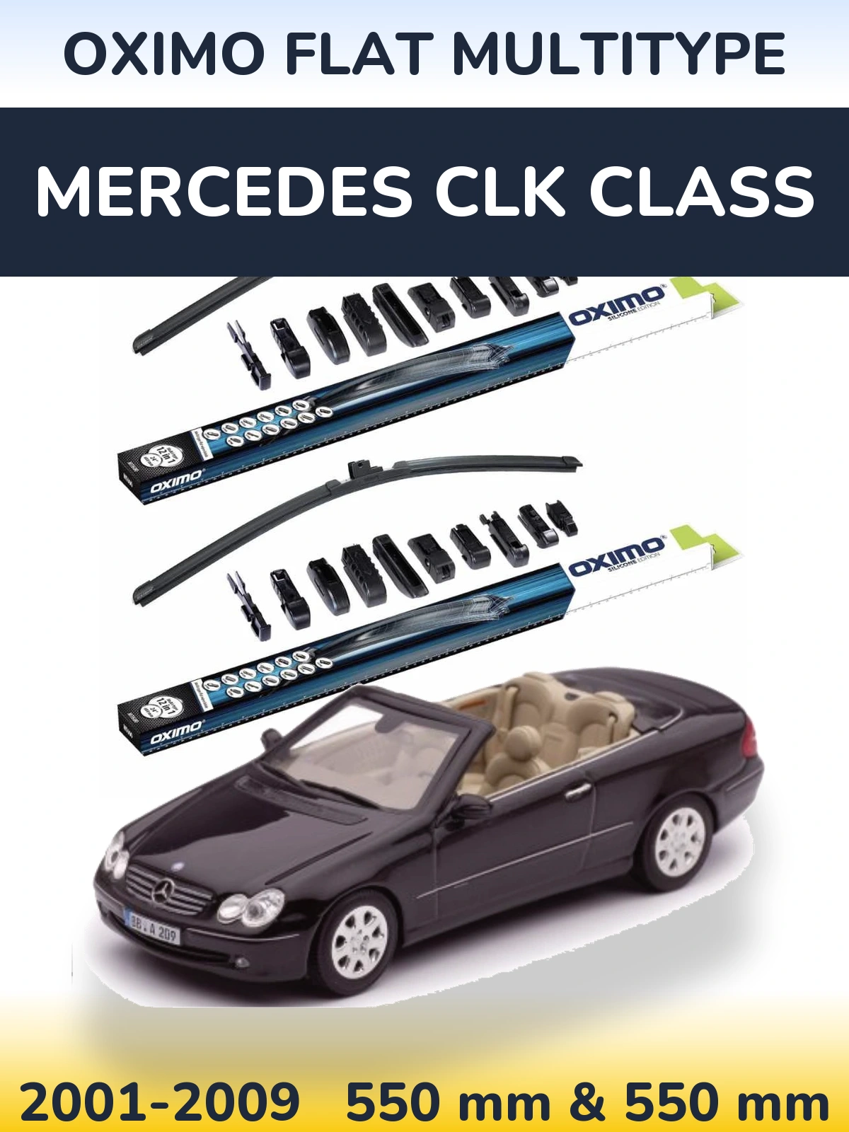 Front wiper blade set Oximo Flat MultiTypee 550 & 550 мм for Mercedes CLK Class 2001-2009