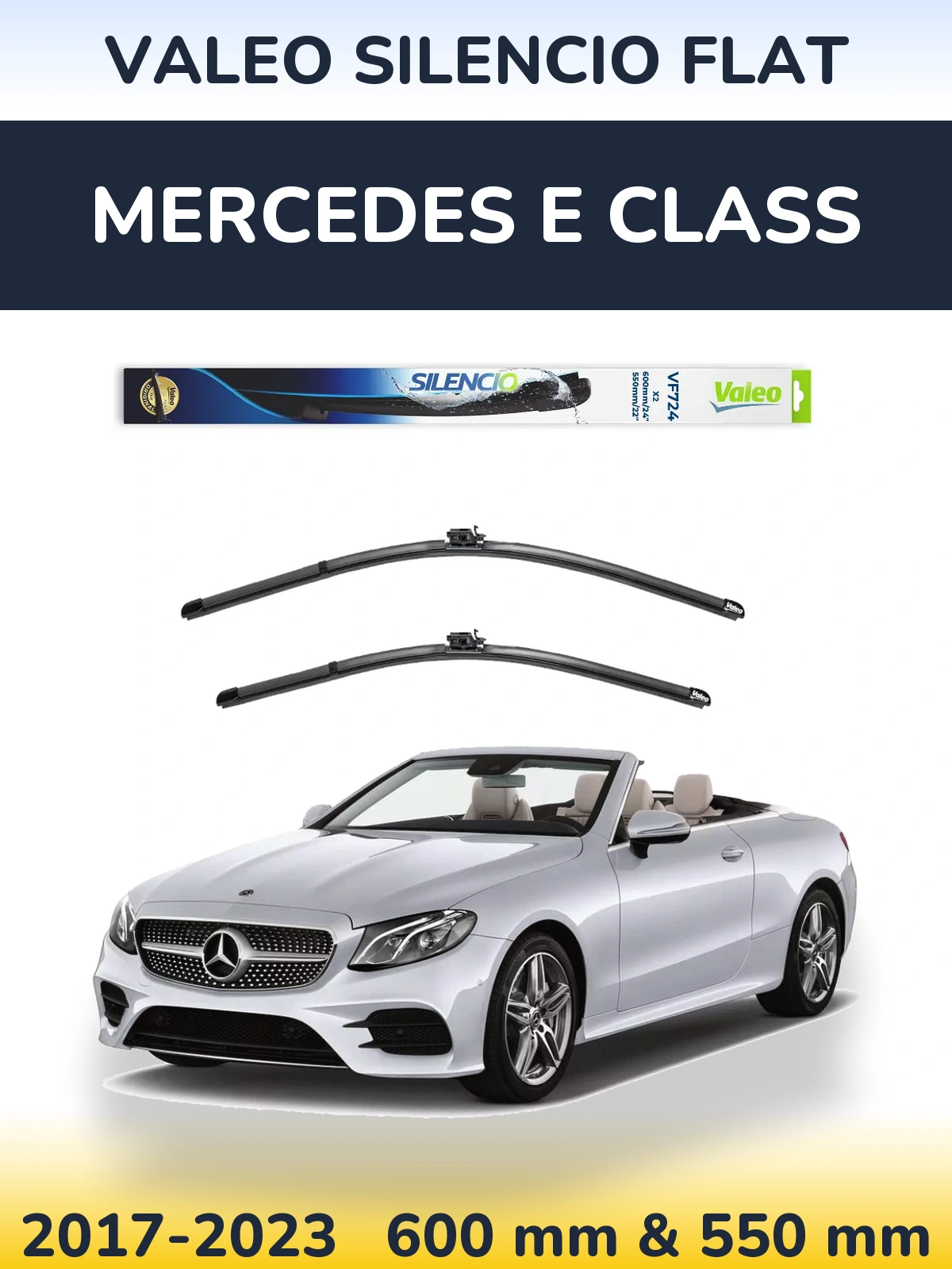 Front wiper blade set Valeo Silencio Flat 600 & 550 мм for Mercedes E Class 2017-2023
