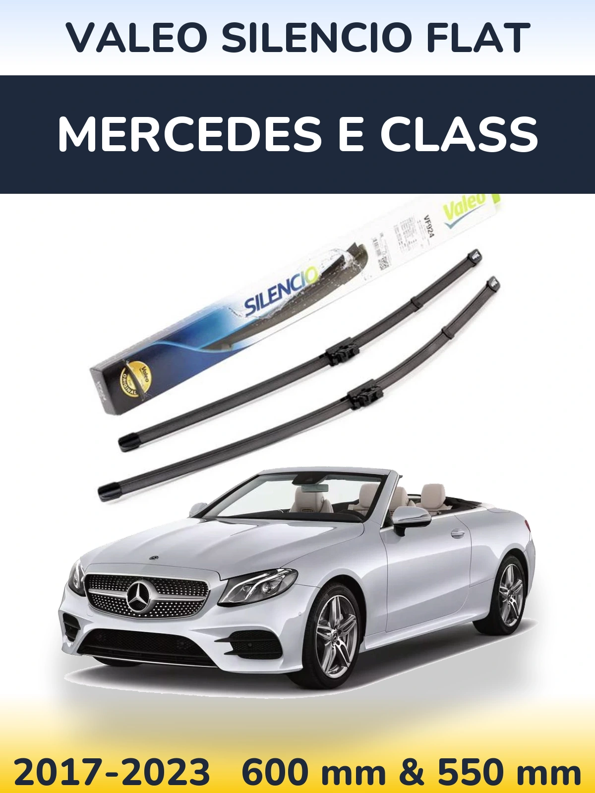 Front wiper blade set Valeo Silencio Flat 600 & 550 мм for Mercedes E Class 2017-2023