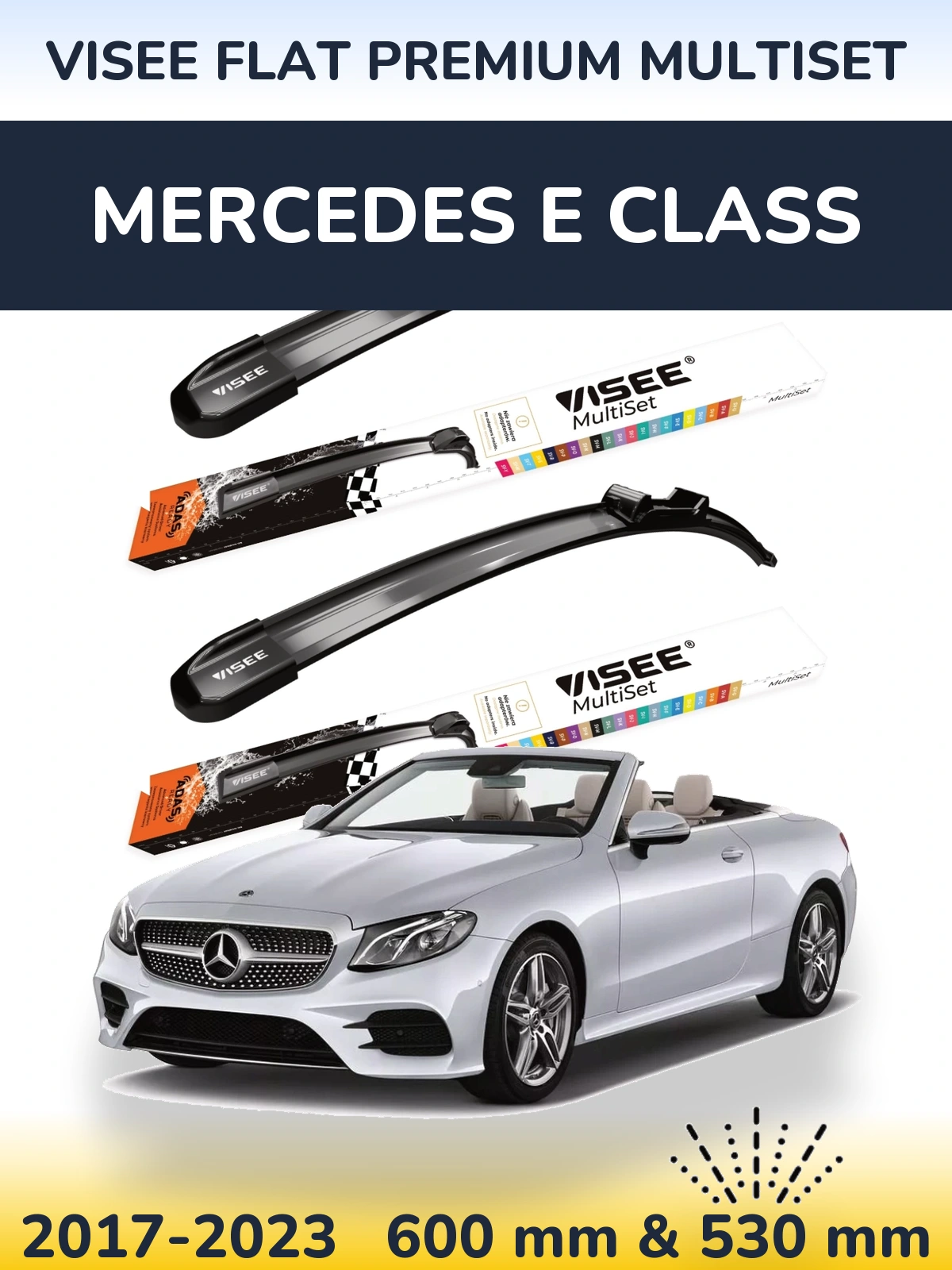 Front wiper blade set VISEE FLAT PREMIUM MultiSet 600 & 530 мм for Mercedes E Class 2017-2023