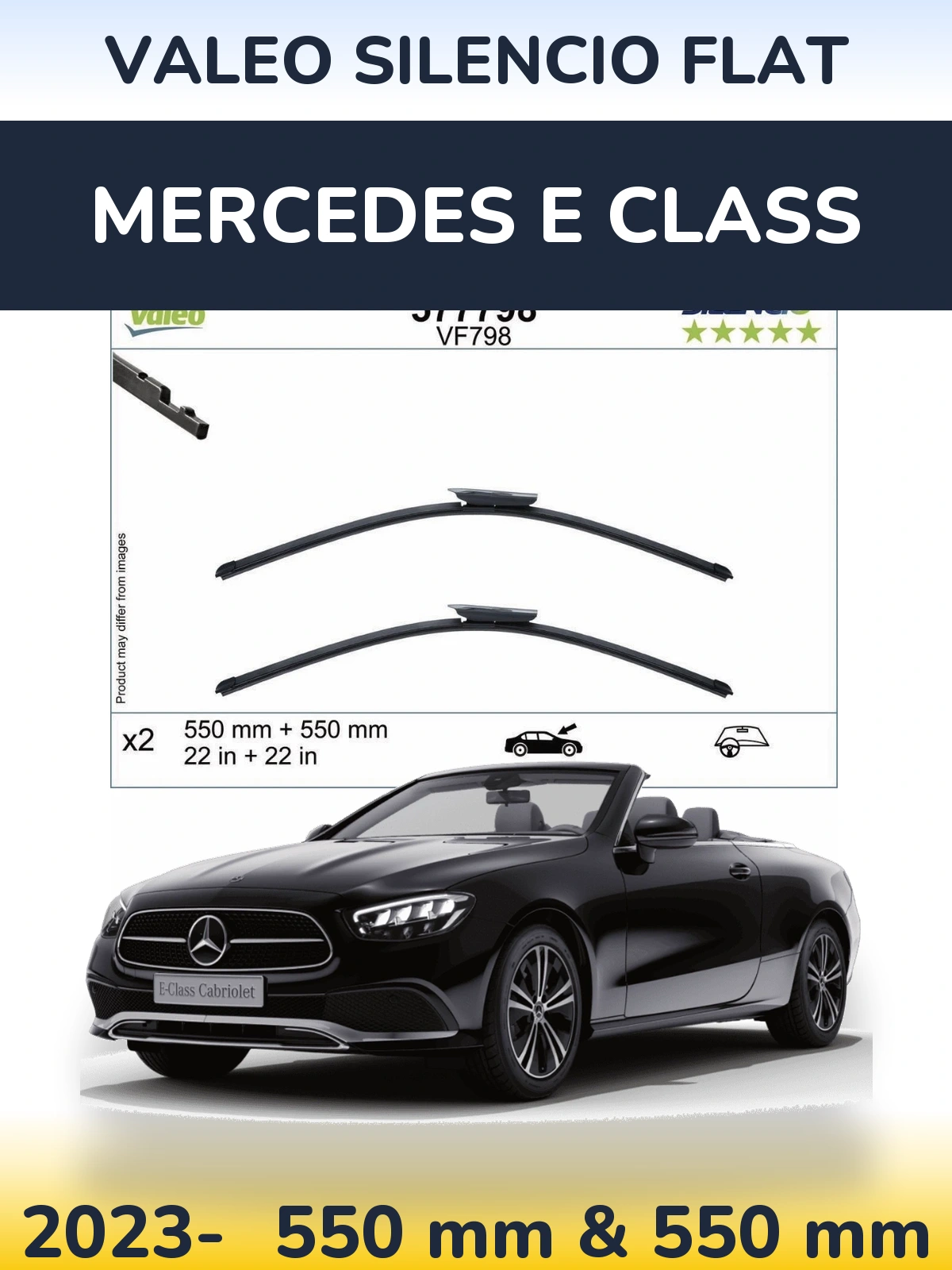 Комплект передних дворников Valeo Silencio Flat 550 & 550 мм для Mercedes E Class 2023-2026