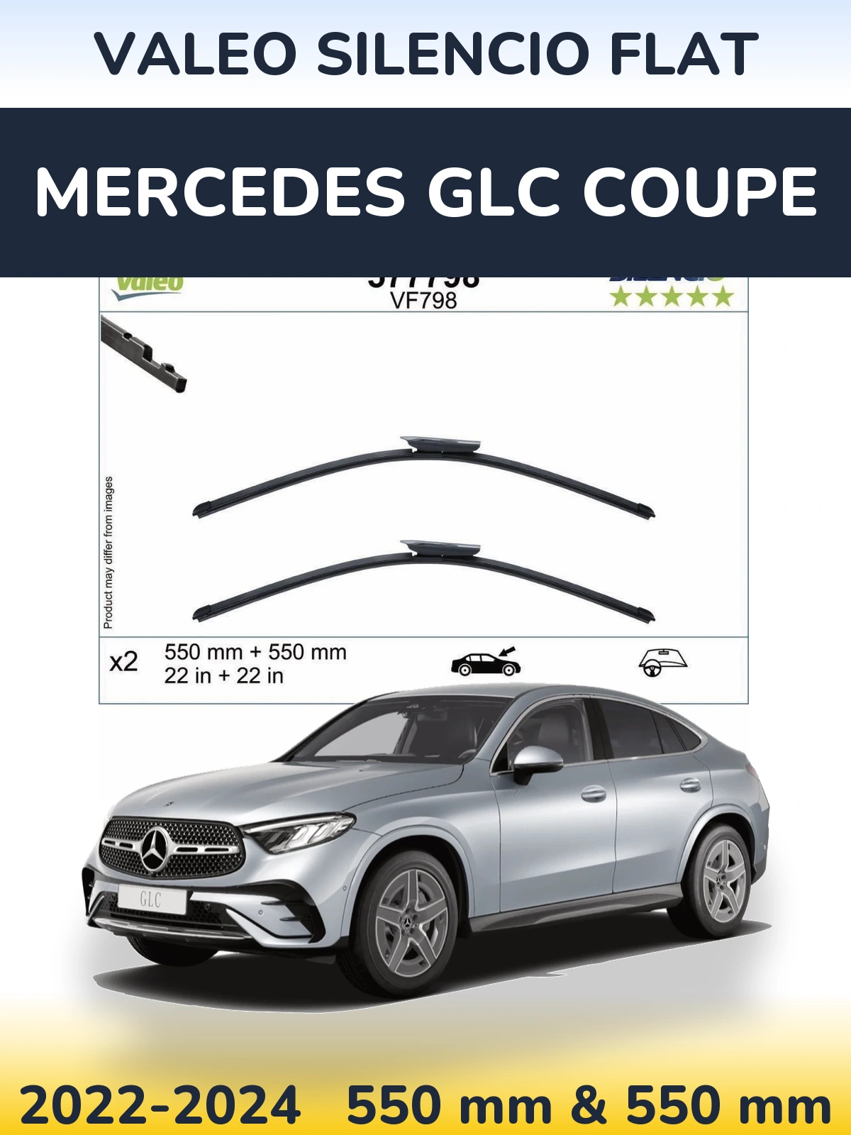 Комплект передніх щіток Valeo Silencio Flat 550 & 550 мм для Mercedes GLC Coupe 2022-2024