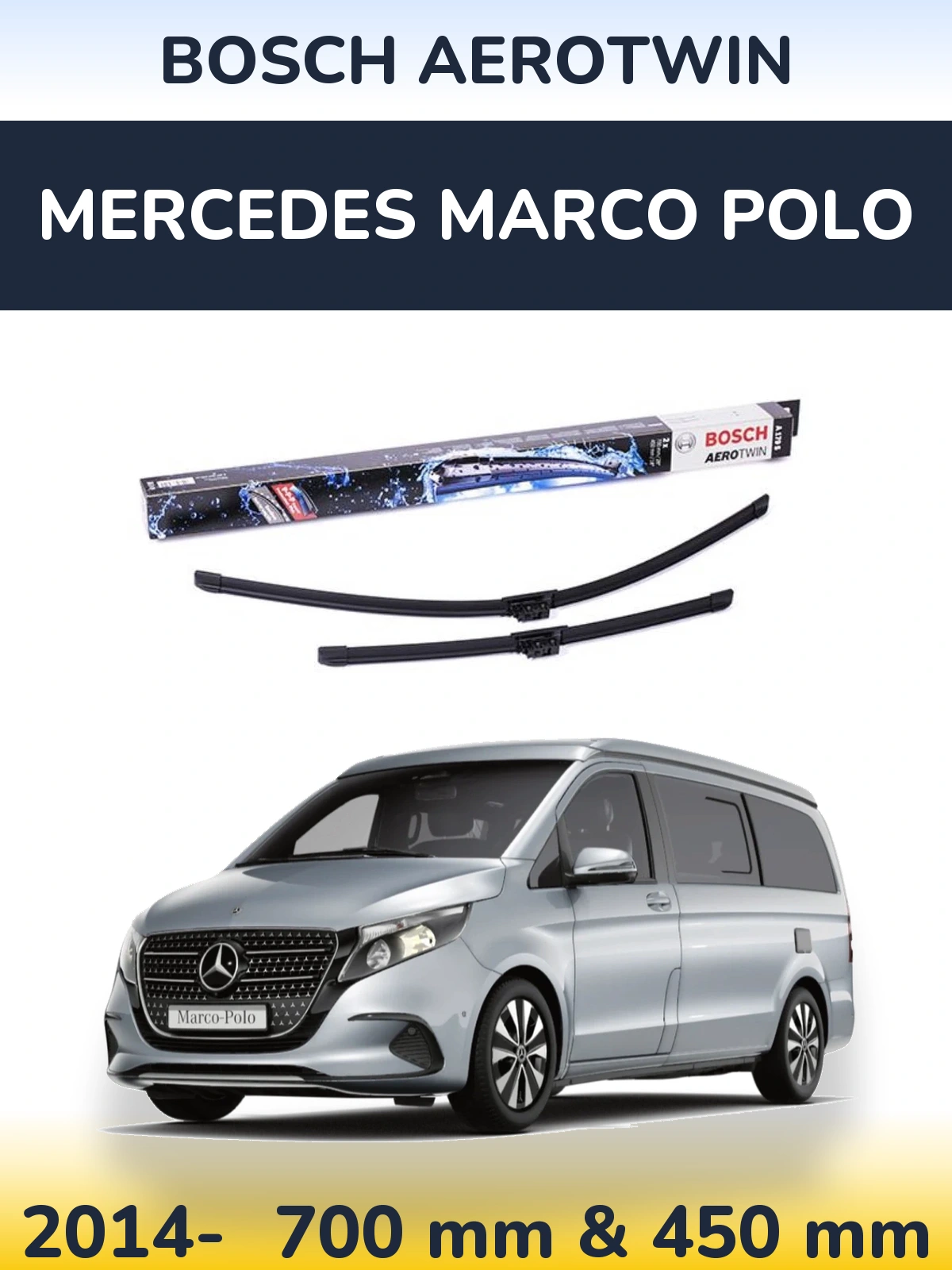 Комплект передних дворников BOSCH AeroTwin 700 & 450 мм для Mercedes Marco Polo 2014-2026