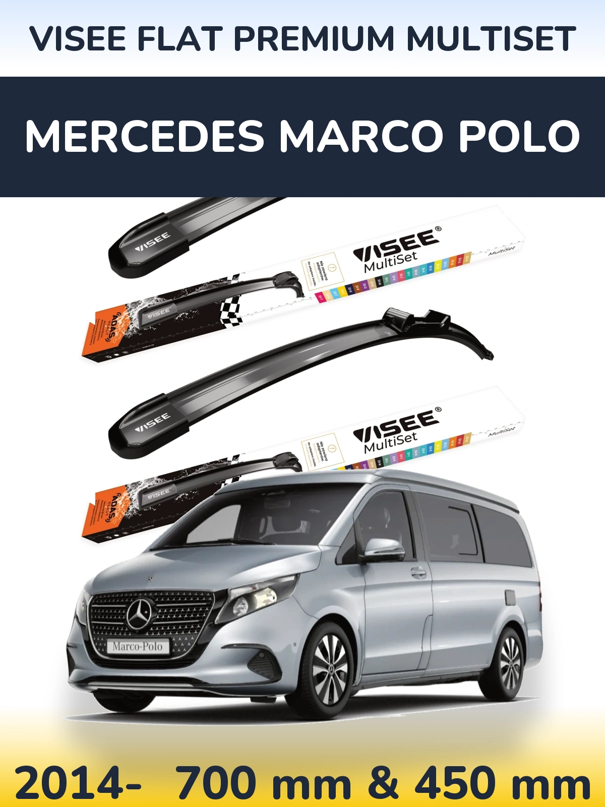 Комплект передних дворников VISEE FLAT PREMIUM MultiSet 700 & 450 мм для Mercedes Marco Polo 2014-2026