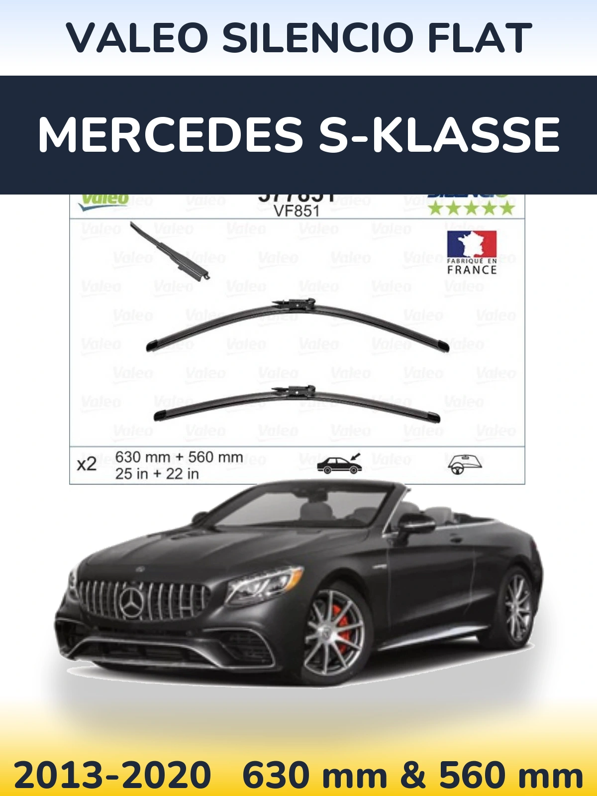 Комплект передних дворников Valeo Silencio Flat 630 & 560 мм для Mercedes S-Klasse 2013-2020