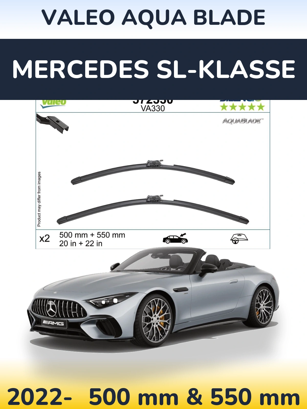 Front wiper blade set Valeo Aqua Blade 500 & 550 мм for Mercedes SL-Klasse 2022-2026
