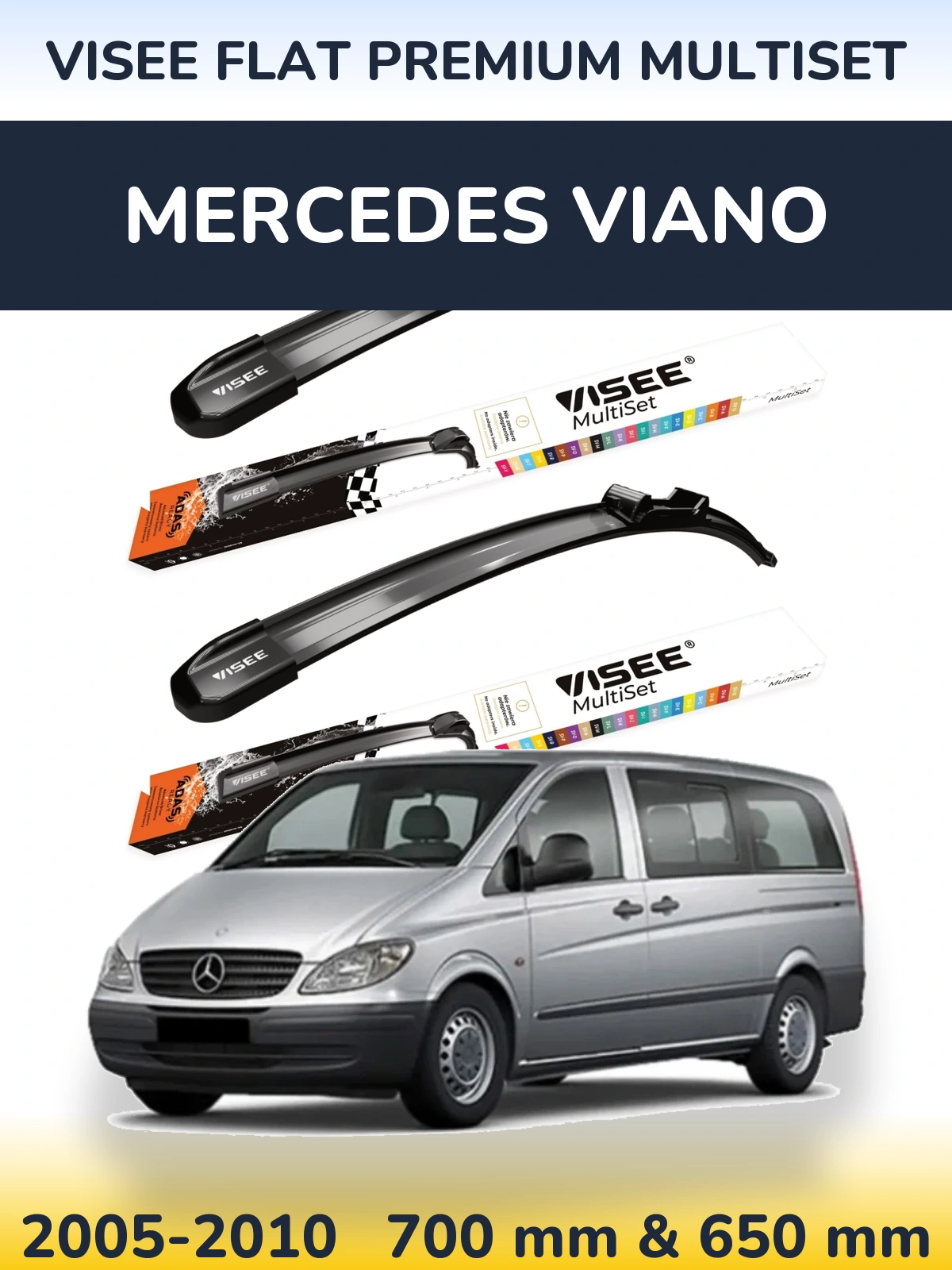 Front wiper blade set VISEE FLAT PREMIUM MultiSet 700 & 650 mm for Mercedes Viano 2005-2010