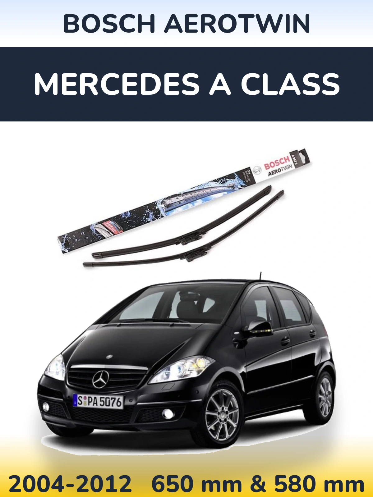 Front wiper blade set BOSCH AeroTwin 650 & 580 мм for Mercedes A Class 2004-2012