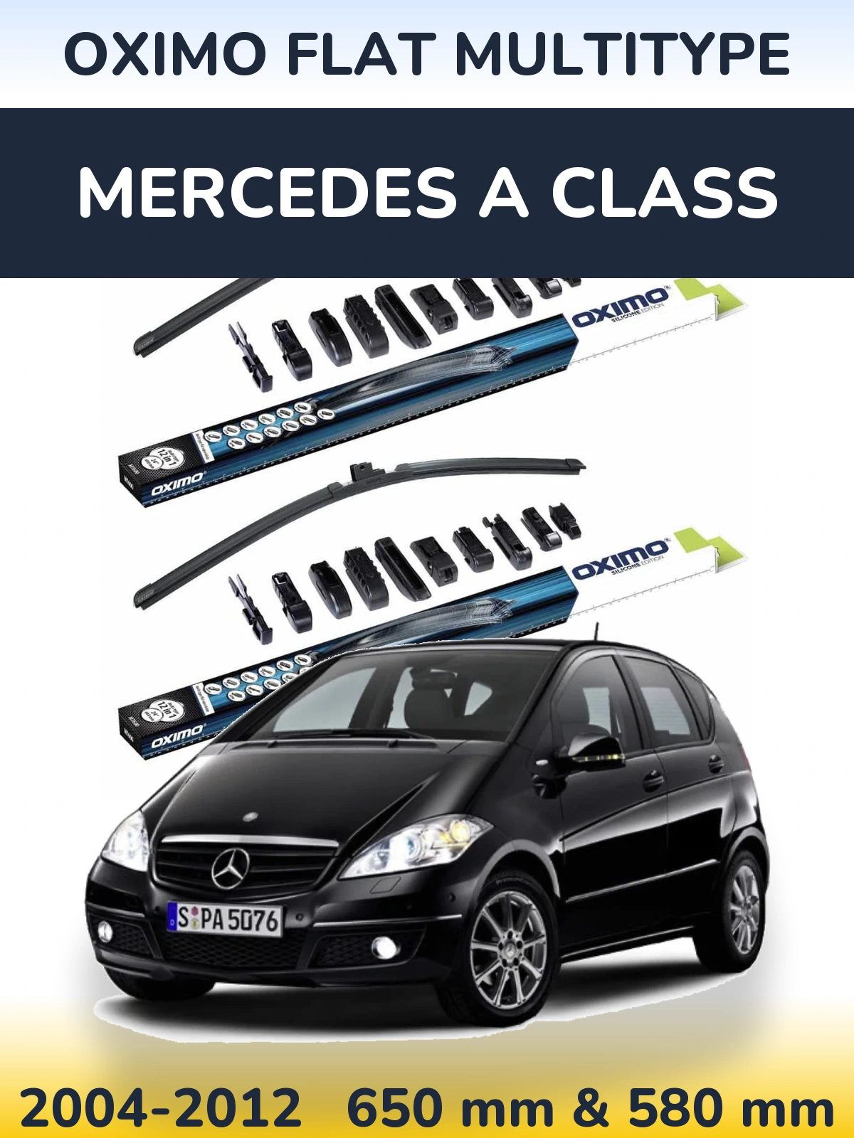 Комплект передних дворников Oximo Flat MultiТипe 650 & 580 мм для Mercedes A Class 2004-2012