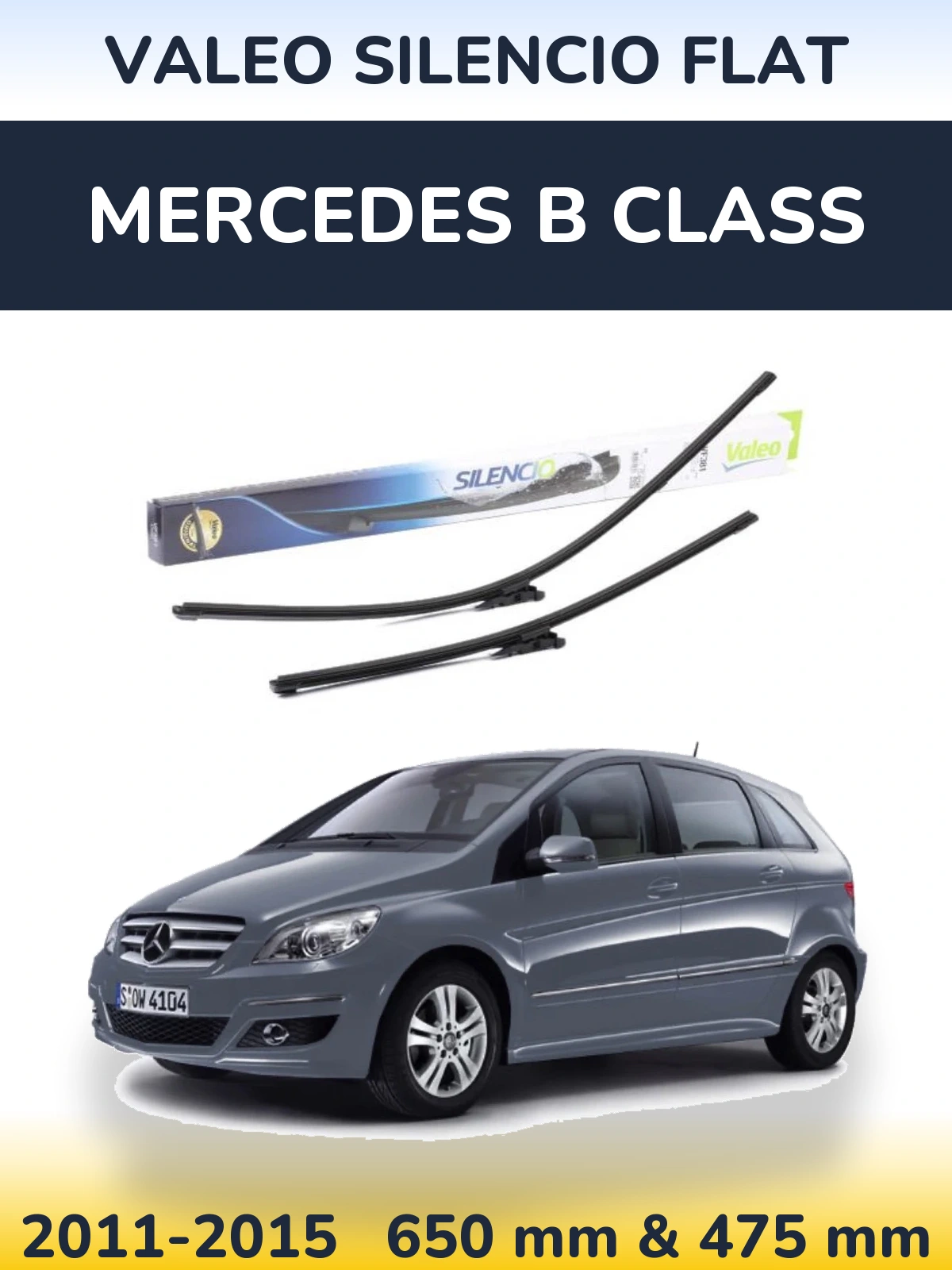 Front wiper blade set Valeo Silencio Flat 650 & 475 мм for Mercedes B Class 2011-2015