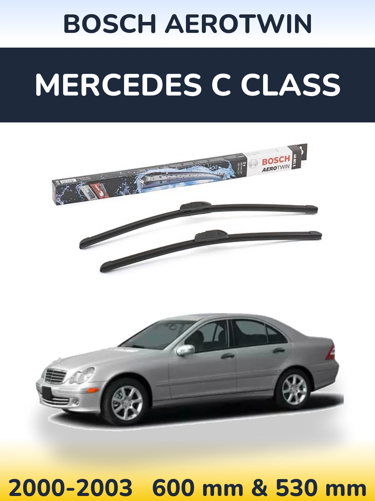 Комплект передніх щіток BOSCH AeroTwin 600 & 530 мм для Mercedes C Class 2000-2003
