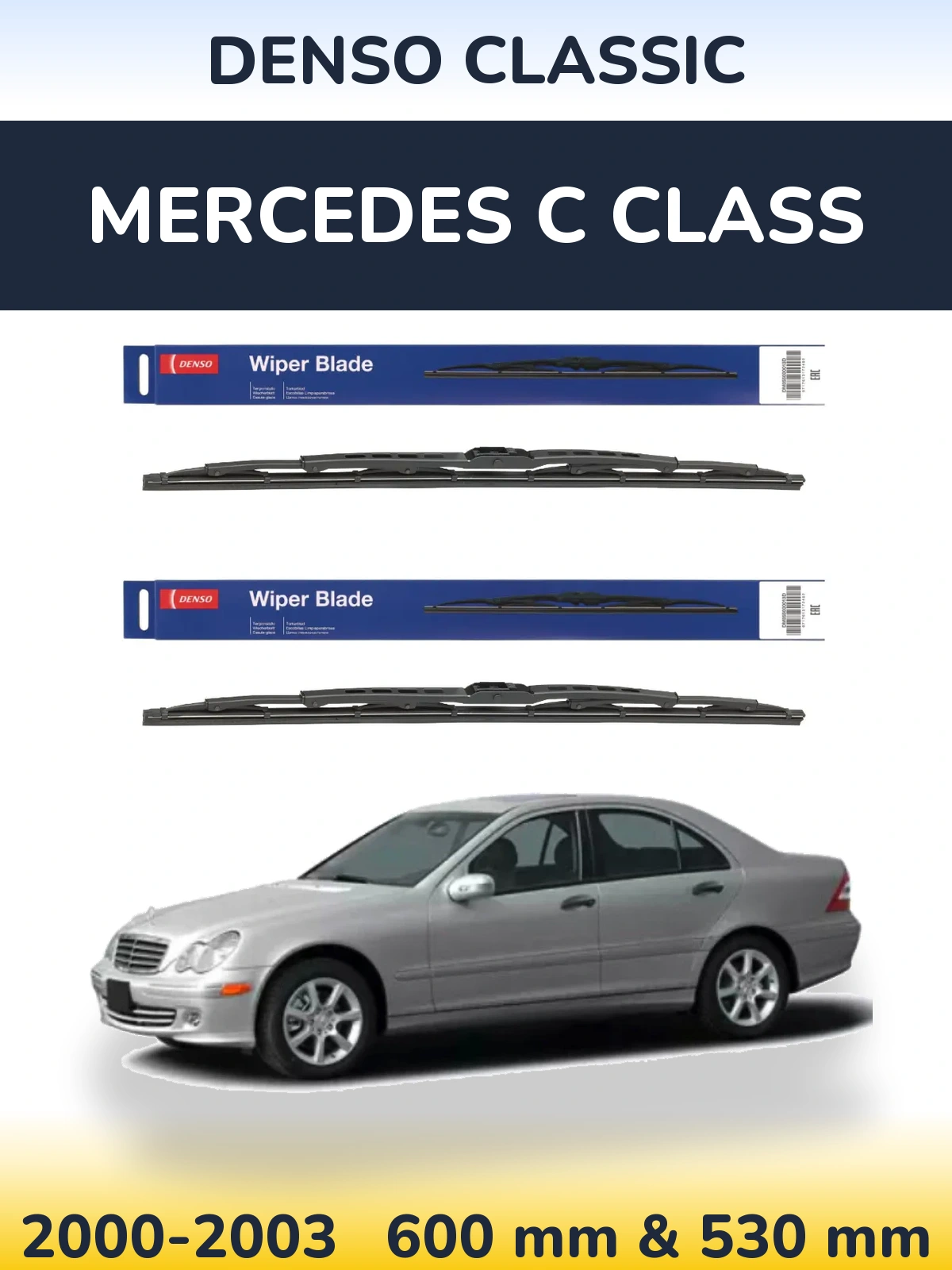 Front wiper blade set Denso Classic 600 & 530 мм for Mercedes C Class 2000-2003
