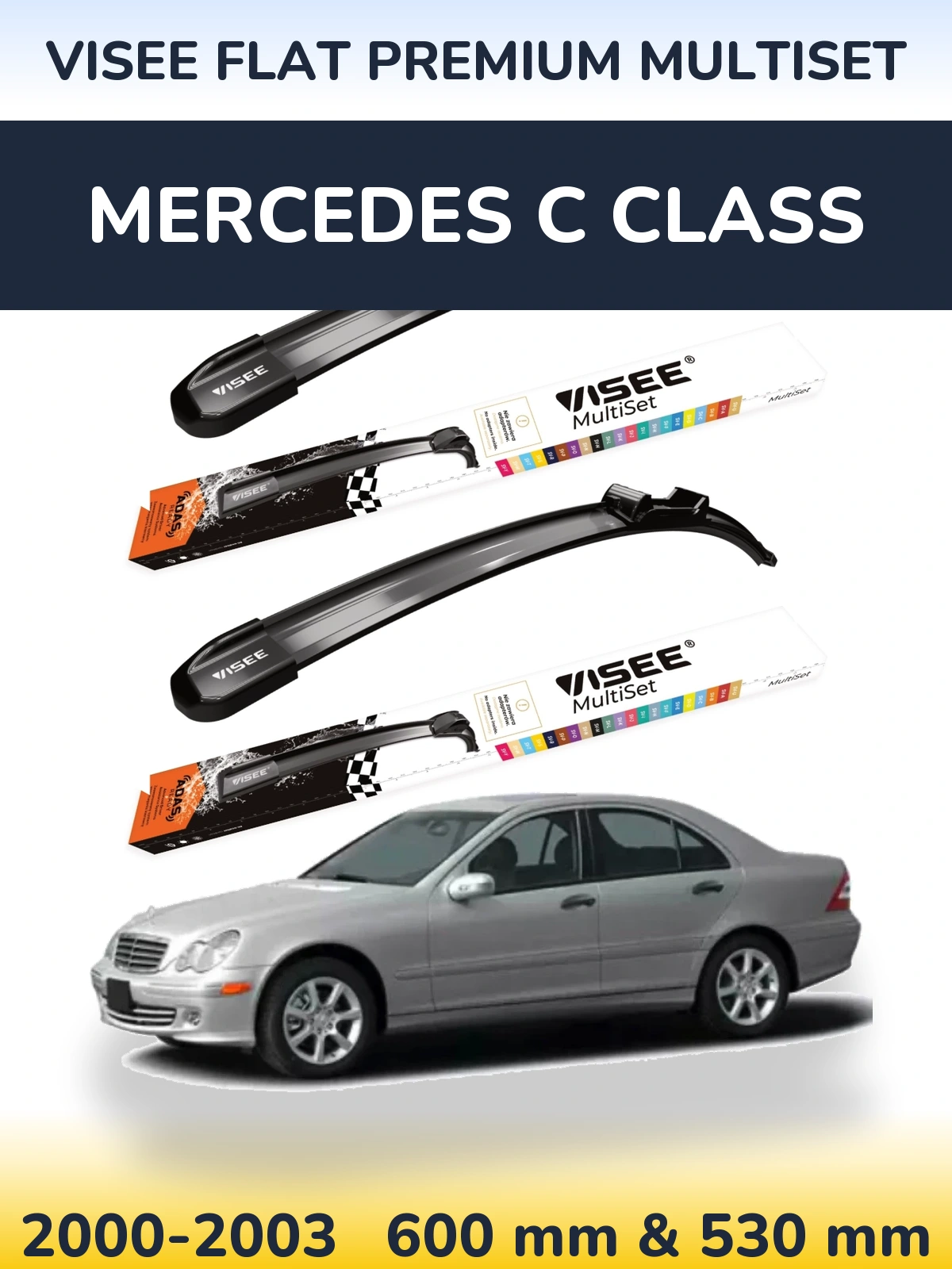 Комплект передних дворников VISEE FLAT PREMIUM MultiSet 600 & 530 мм для Mercedes C Class 2000-2003