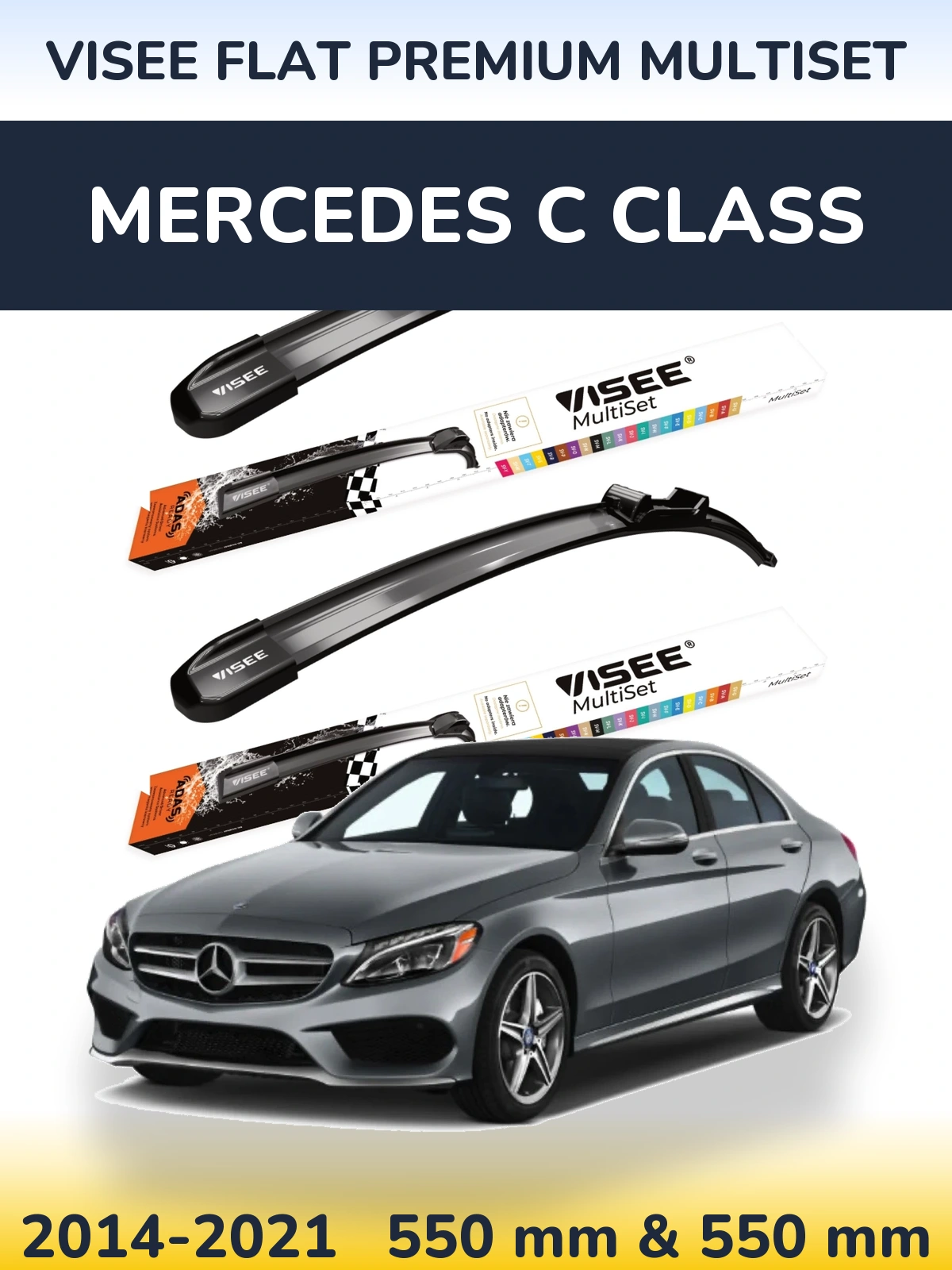 Комплект передних дворников VISEE FLAT PREMIUM MultiSet 550 & 550 мм для Mercedes C Class 2014-2021