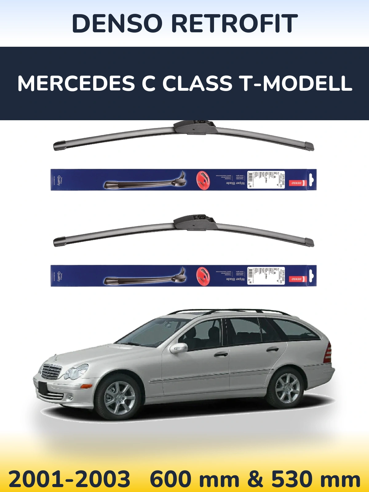 Komplet przednich wycieraczek Denso Retrofit 600 & 530 mm do Mercedes Klasa C T-Modell 2001-2003
