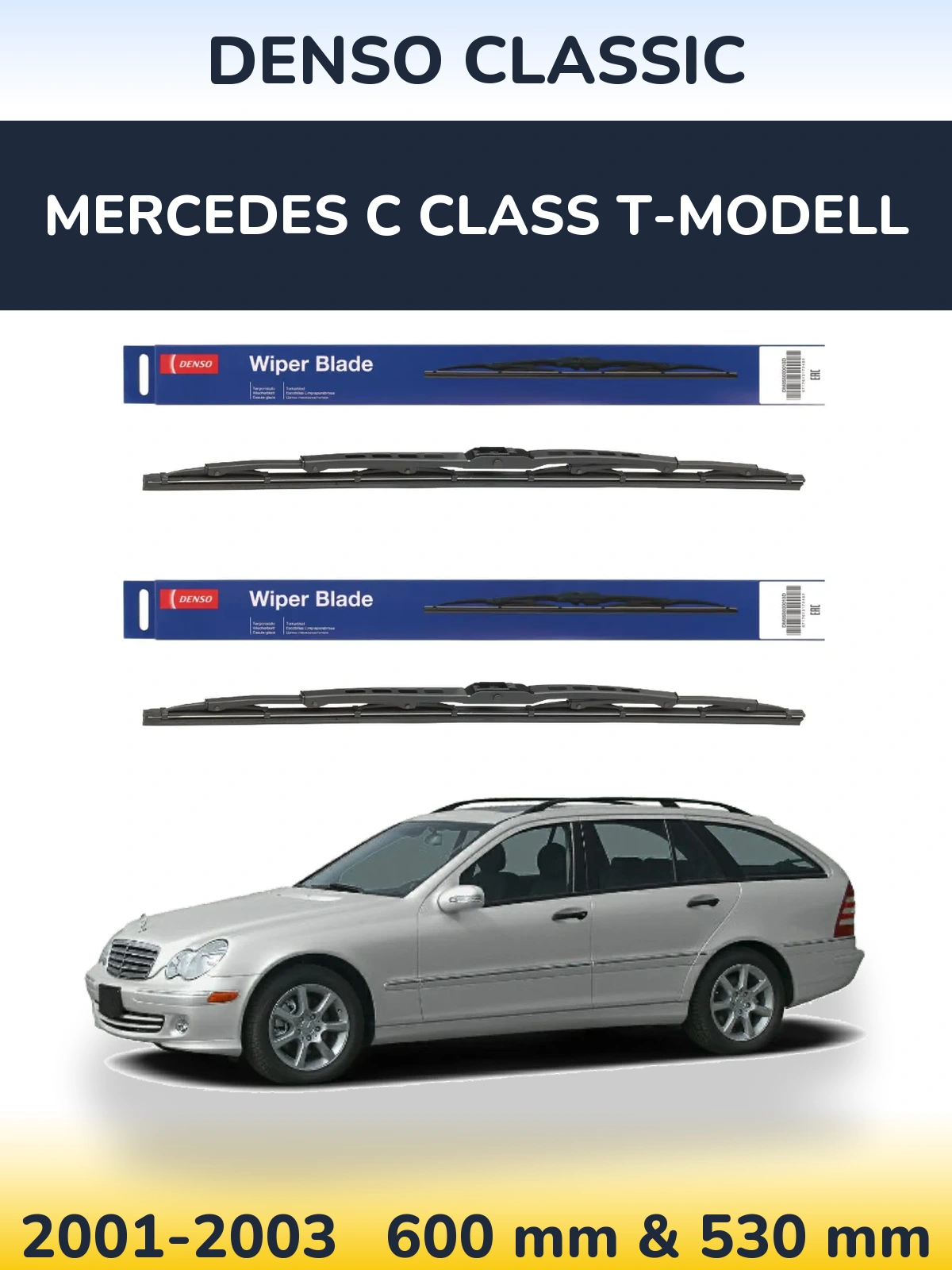 Front wiper blade set Denso Classic 600 & 530 mm for Mercedes C Class T-Mudell 2001-2003