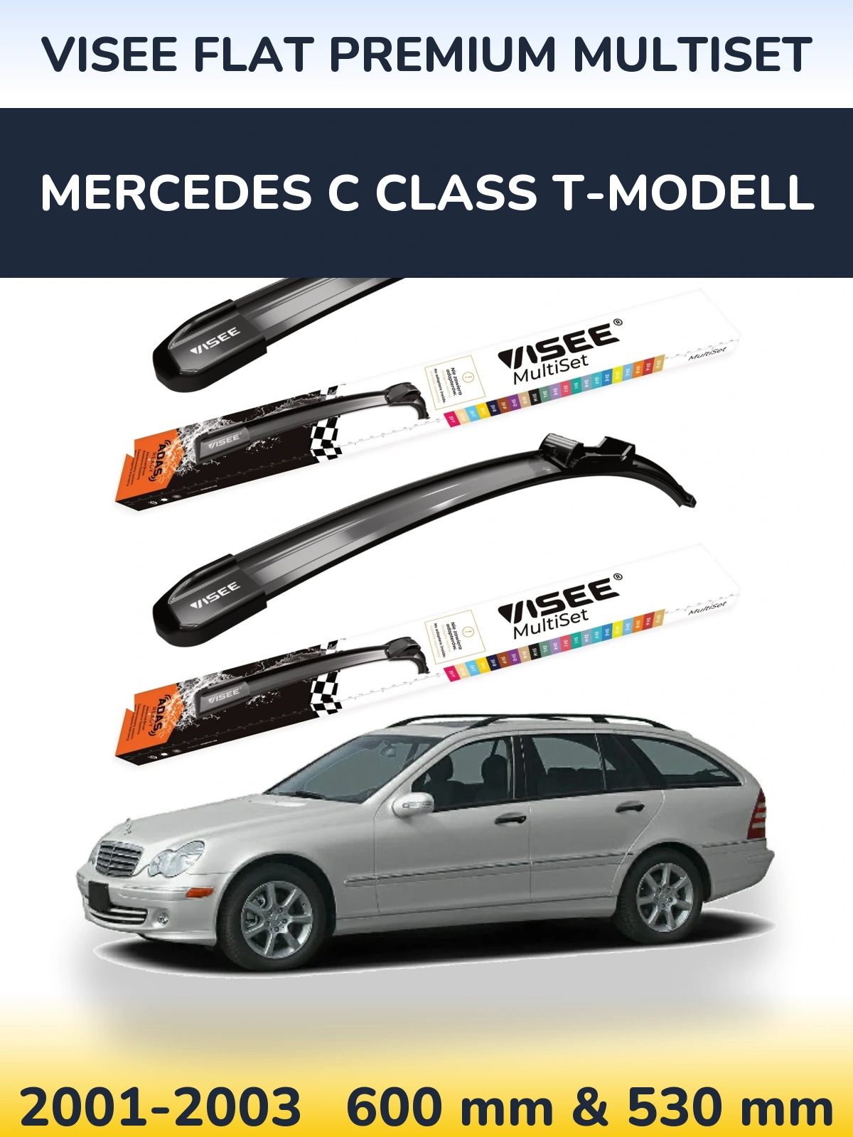 Front wiper blade set VISEE FLAT PREMIUM MultiSet 600 & 530 мм for Mercedes C Class T-Modell 2001-2003