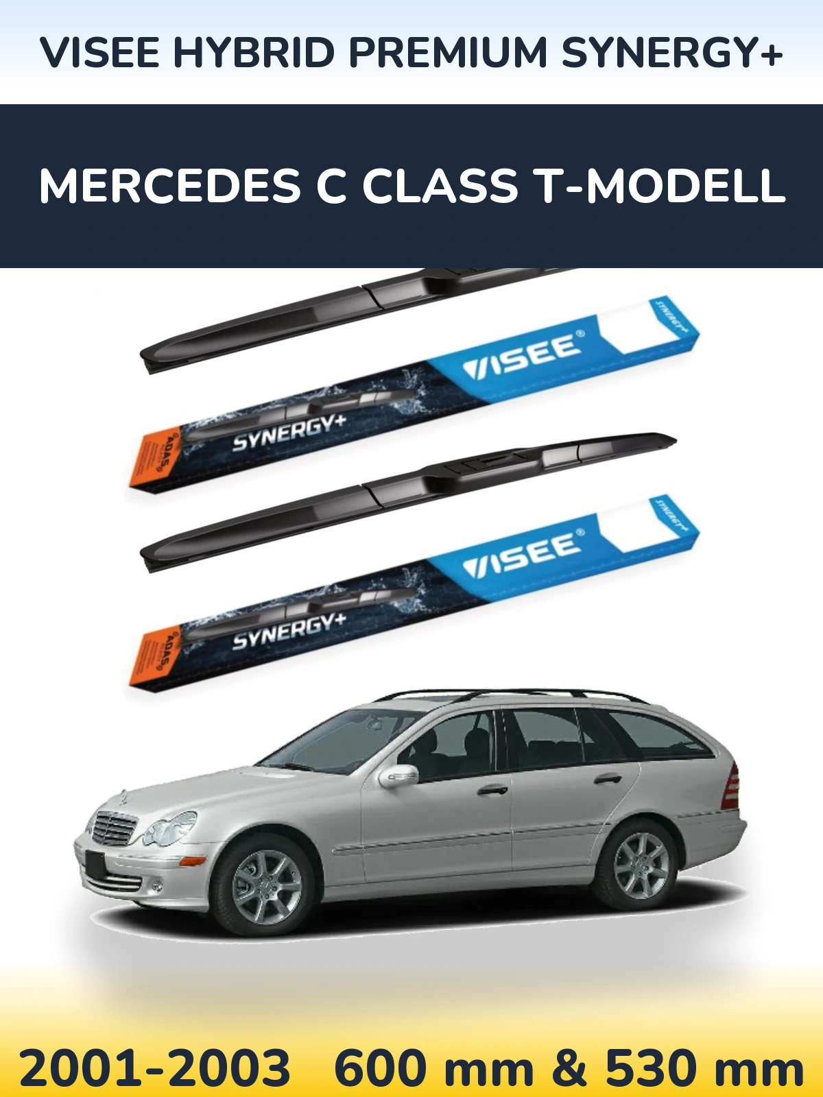 Комплект передніх щіток VISEE HYBRID PREMIUM SYNERGY+ 600 & 530 мм для Mercedes C Class T-Модельl 2001-2003
