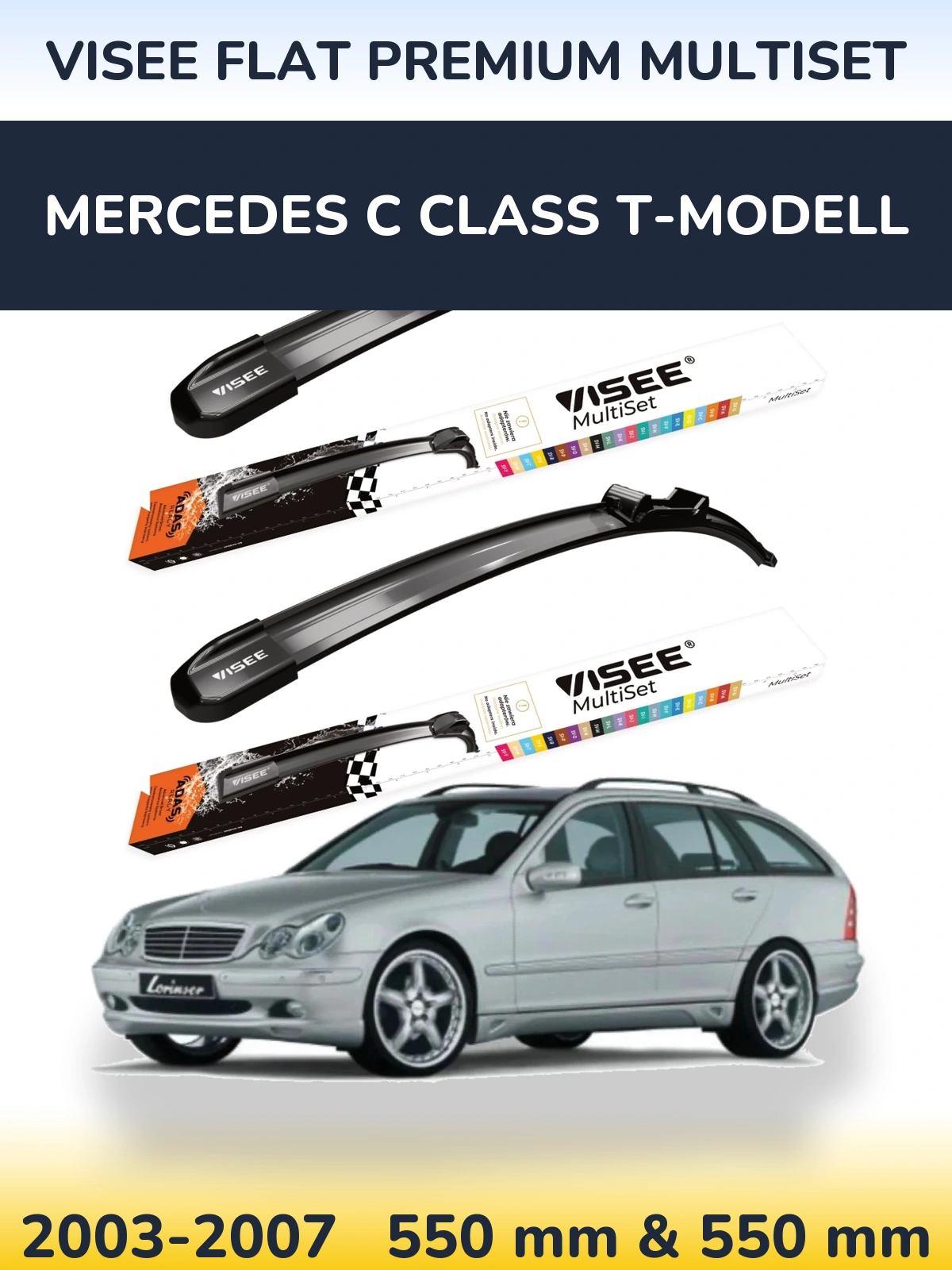 Front wiper blade set VISEE FLAT PREMIUM MultiSet 550 & 550 mm for Mercedes C Class T-Modell 2003-2007