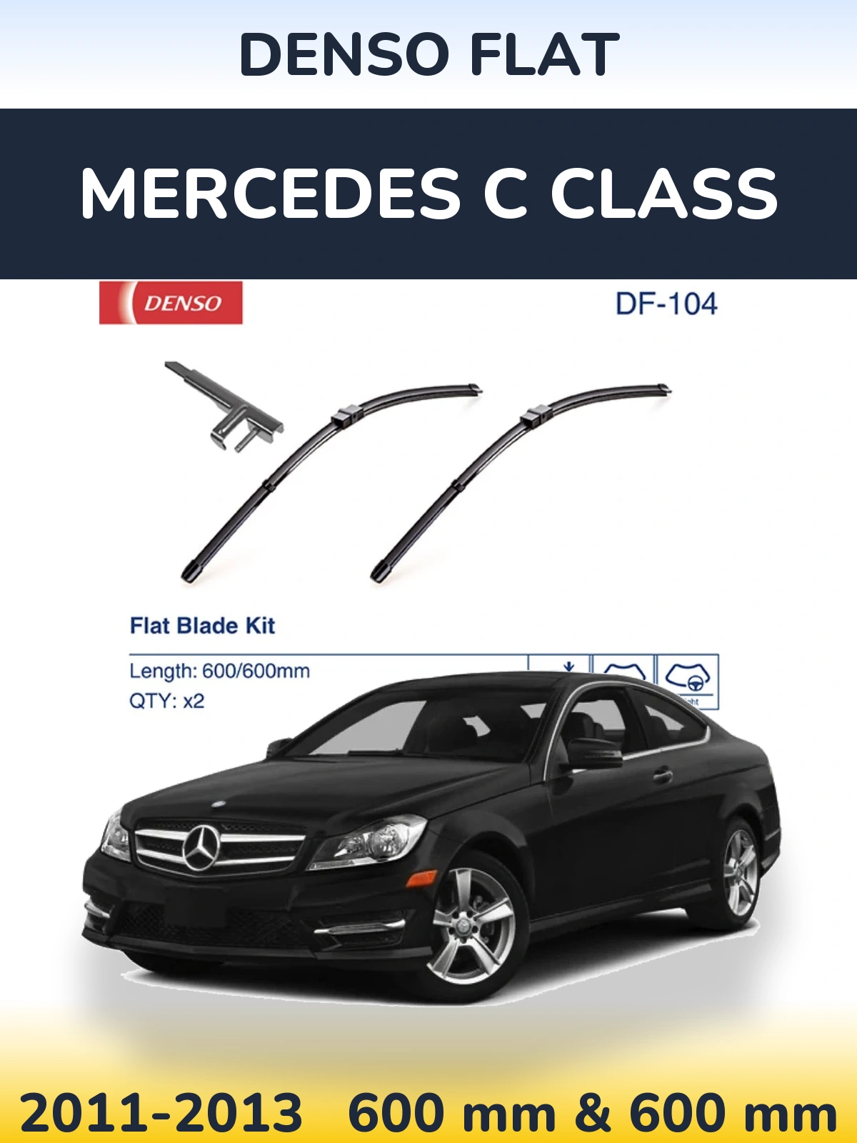Front wiper blade set Denso Flat 600 & 600 мм for Mercedes C Class 2011-2013