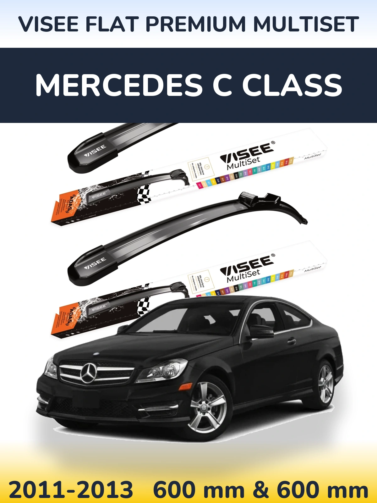 Front wiper blade set VISEE FLAT PREMIUM MultiSet 600 & 600 мм for Mercedes C Class 2011-2013