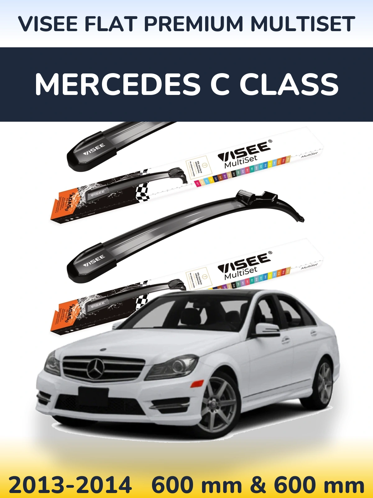 Front wiper blade set VISEE FLAT PREMIUM MultiSet 600 & 600 мм for Mercedes C Class 2013-2014