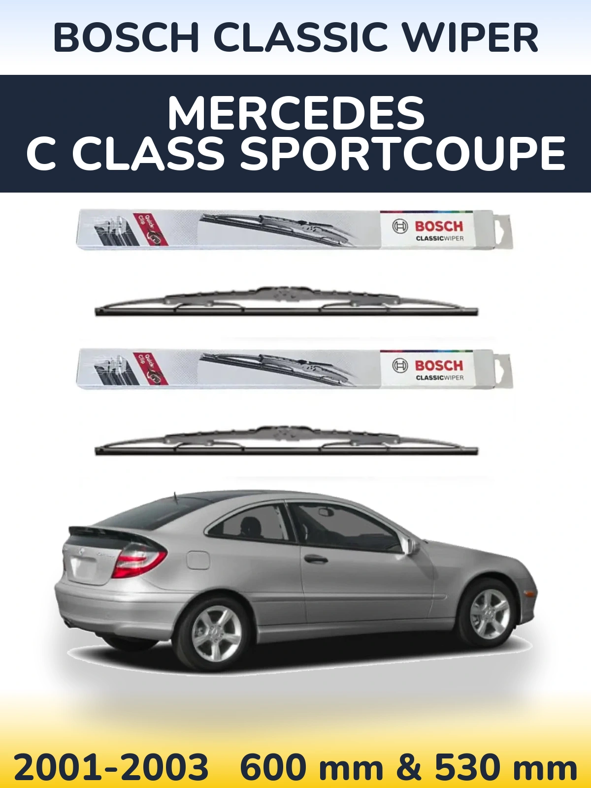 Комплект передних дворников BOSCH Classic Wiper 600 & 530 мм для Mercedes C Class Sportcoupe 2001-2003